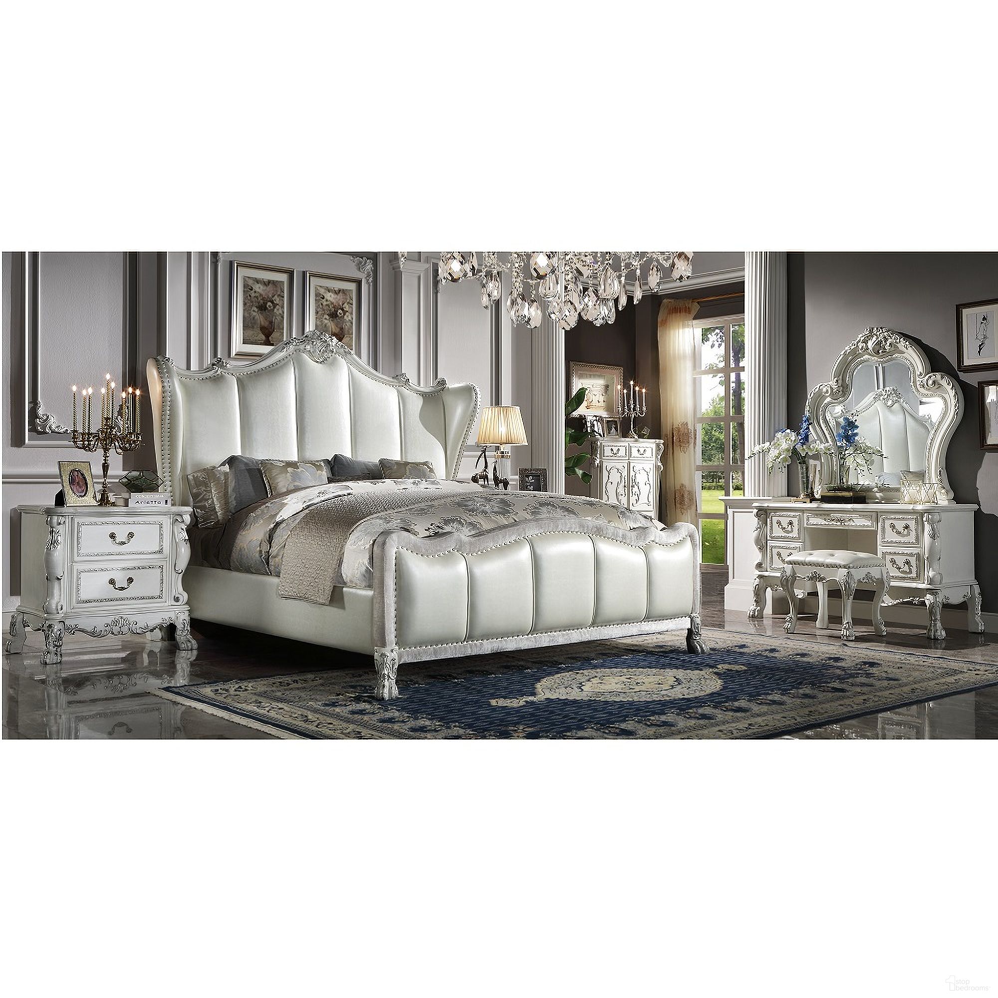 The appearance of Dresden II Bedroom Set In Bone White designed by ACME in the transitional interior design. This bone white piece of furniture  was selected by 1StopBedrooms from Dresden II Collection to add a touch of cosiness and style into your home. Sku: BD01674Q1;BD01674Q2;BD01674Q3;BD01675. Bed Type: Panel Bed. Material: Wood. Bed Size: Queen.