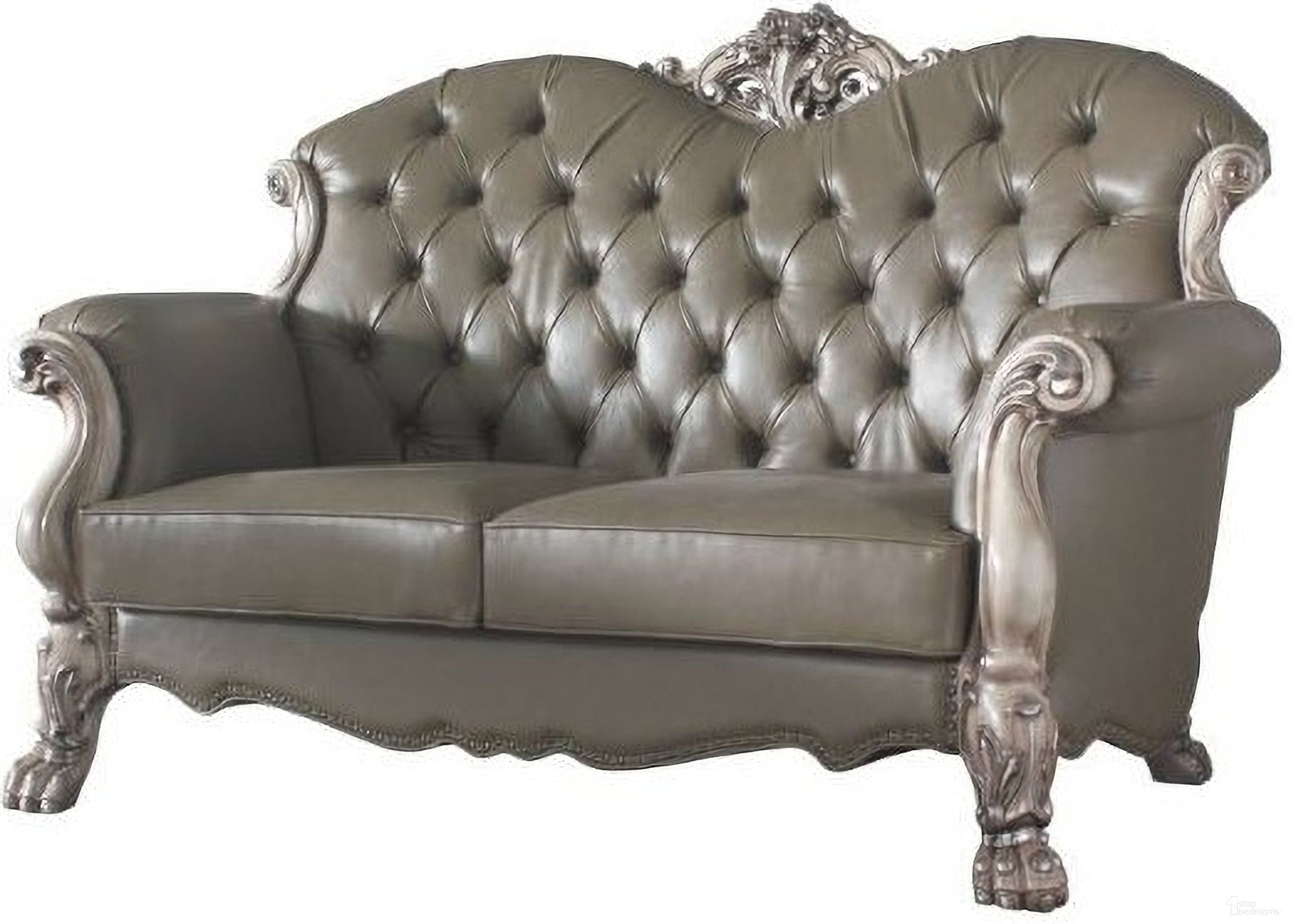 The appearance of Dresden Loveseat With 3 Pillows In Pu And Vintage Bone White designed by ACME in the transitional interior design. This white piece of furniture was selected by 1StopBedrooms from Dresden Collection to add a touch of cosiness and style into your home. Sku: 58176. Material: Upholstery.