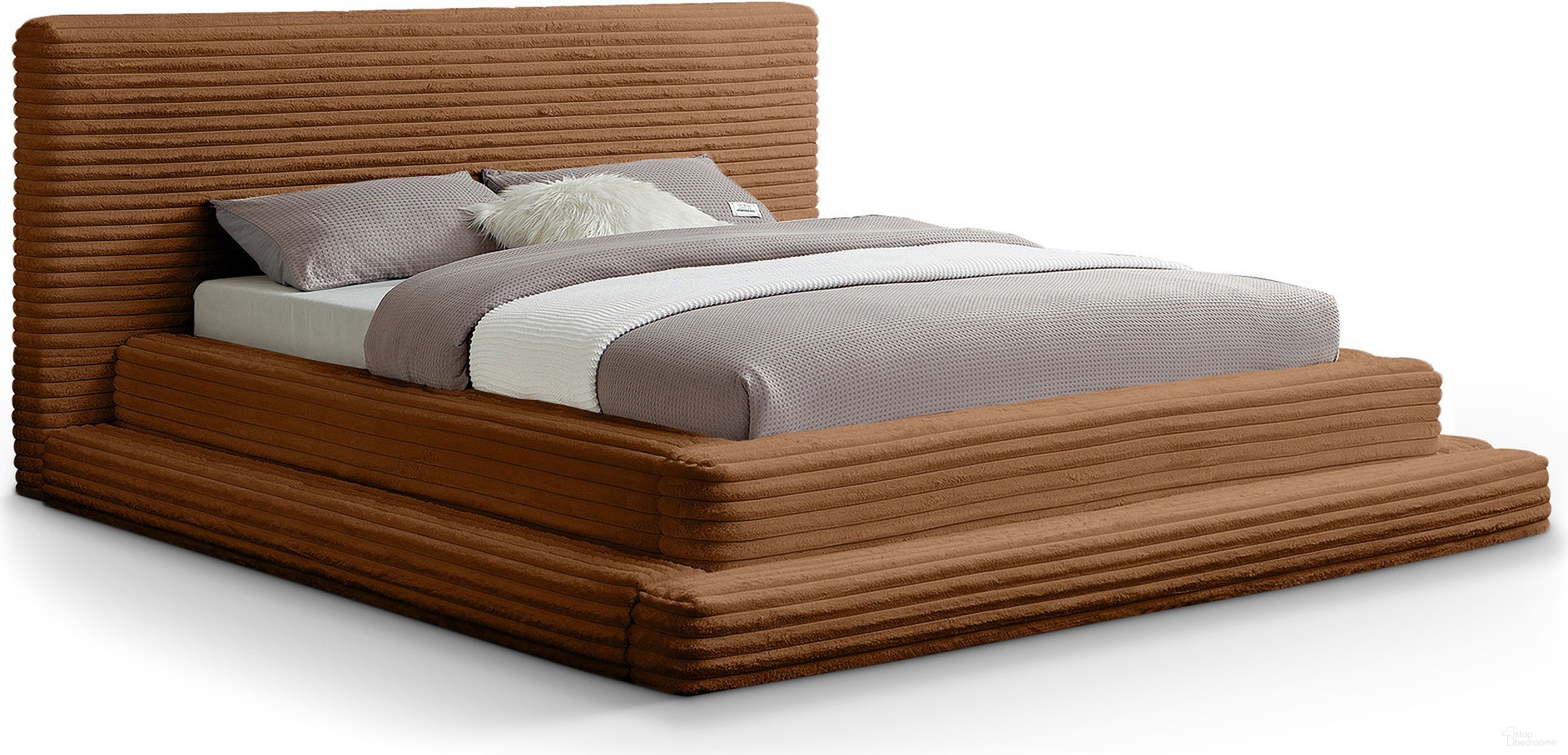 The appearance of Drew Corduroy Fabric King Bed In Saddle designed by Meridian in the modern / contemporary interior design. This saddle piece of furniture  was selected by 1StopBedrooms from Drew Collection to add a touch of cosiness and style into your home. Sku: DrewSaddle-K Box 1/3 (Headboard / Slats);DrewSaddle-K Box 2/3 (Inner Footboard / Inner Rails / Center Support Bar / Hardware);DrewSaddle-K Box 3/3 (Outer Footboard / Outer Rails). Material: Fabric. Bed Size: King. Bed Type: Upholstered Bed.
