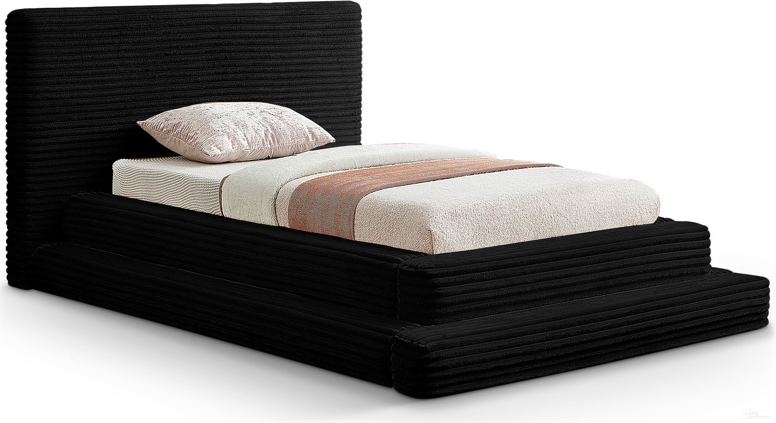 Drew Corduroy Fabric Twin Bed In Black