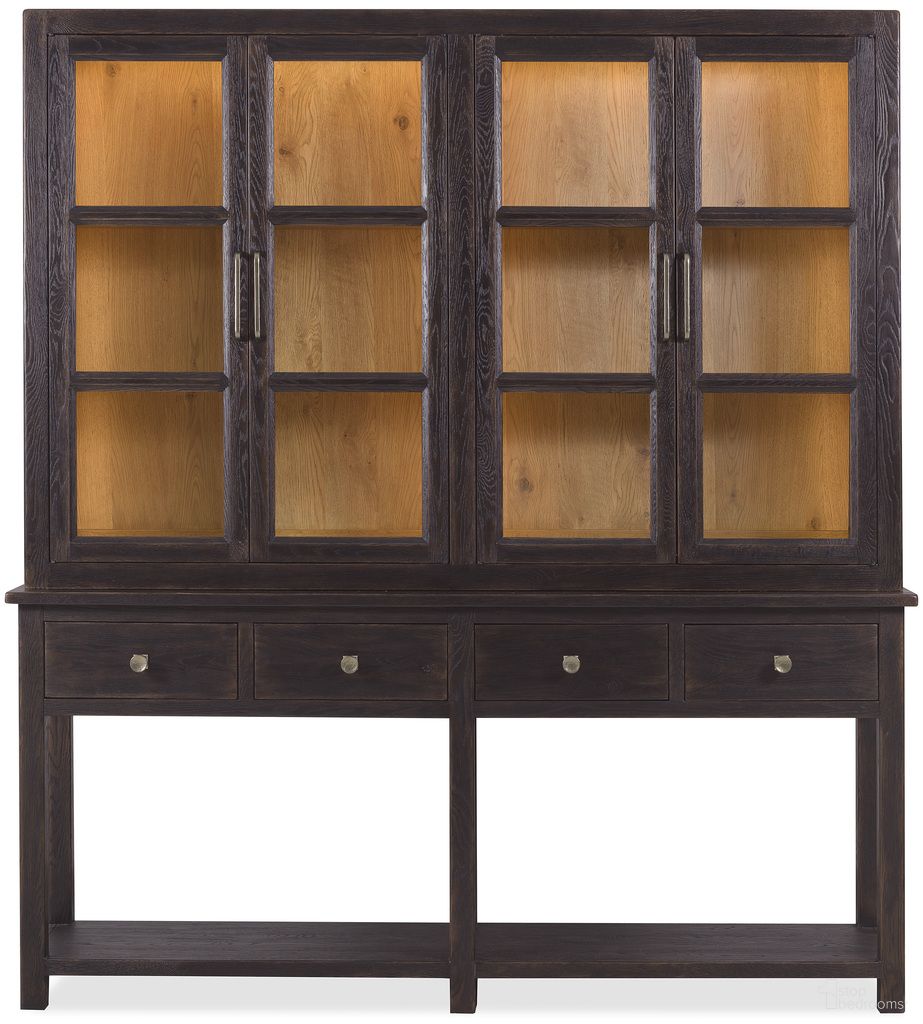 The appearance of Driftwood Display Sideboard In Burnt Timber designed by Hooker in the transitional interior design. This burnt timber piece of furniture was selected by 1StopBedrooms from Driftwood Collection to add a touch of cosiness and style into your home. Sku: 6820-75900-99. Material: Solid Oak.