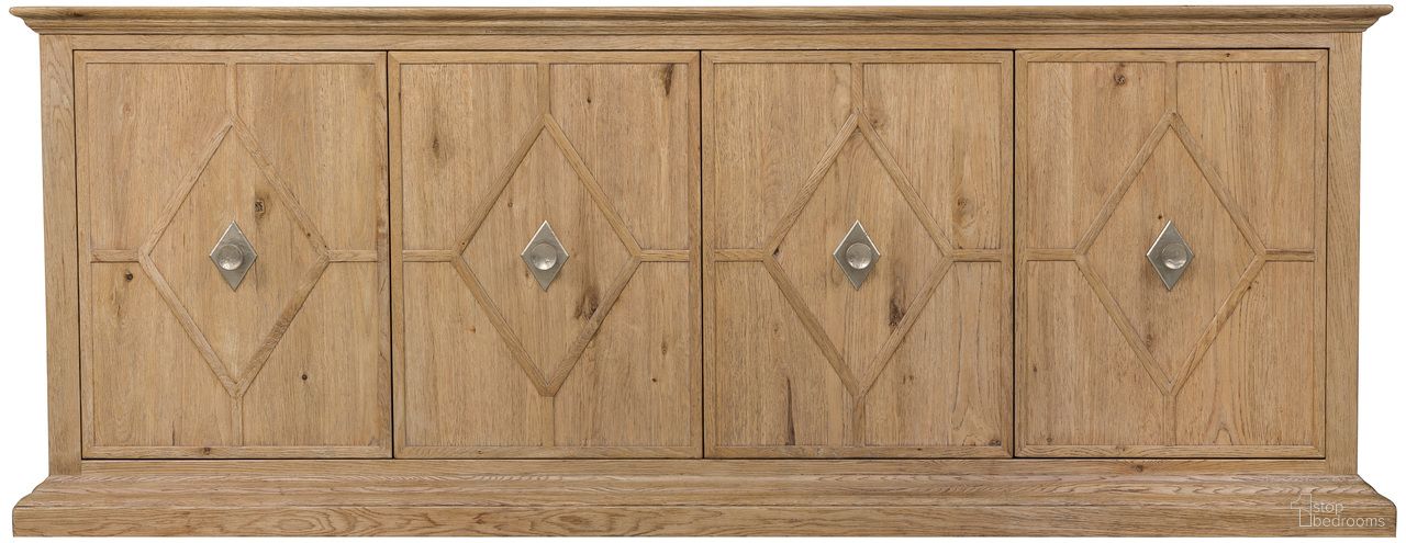 The appearance of Driftwood Entertainment Credenza In Light Wood designed by Hooker in the transitional interior design. This light wood piece of furniture was selected by 1StopBedrooms from Driftwood Collection to add a touch of cosiness and style into your home. Sku: 6820-55490-80. Material: Solid Oak.