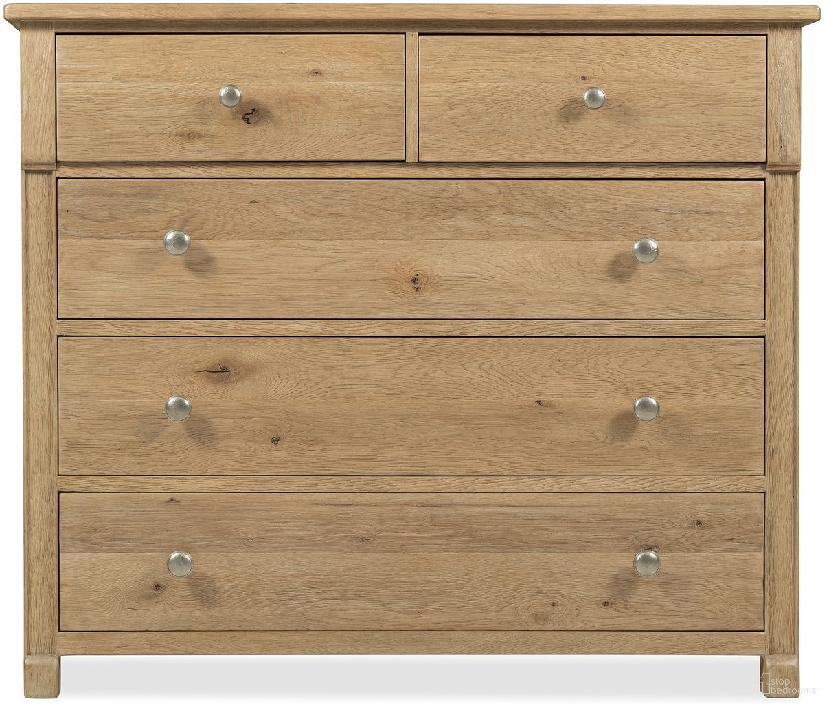 The appearance of Driftwood Five-Drawer Chest In Light Wood designed by Hooker in the transitional interior design. This light wood piece of furniture  was selected by 1StopBedrooms from Driftwood Collection to add a touch of cosiness and style into your home. Sku: 6820-90011-80. Material: Solid Oak.