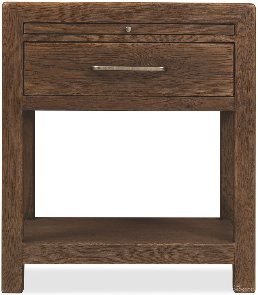 The appearance of Driftwood One-Drawer Nightstand In Medium Wood designed by Hooker in the transitional interior design. This medium wood piece of furniture was selected by 1StopBedrooms from Driftwood Collection to add a touch of cosiness and style into your home. Sku: 6820-90316-85. Material: Solid Oak.
