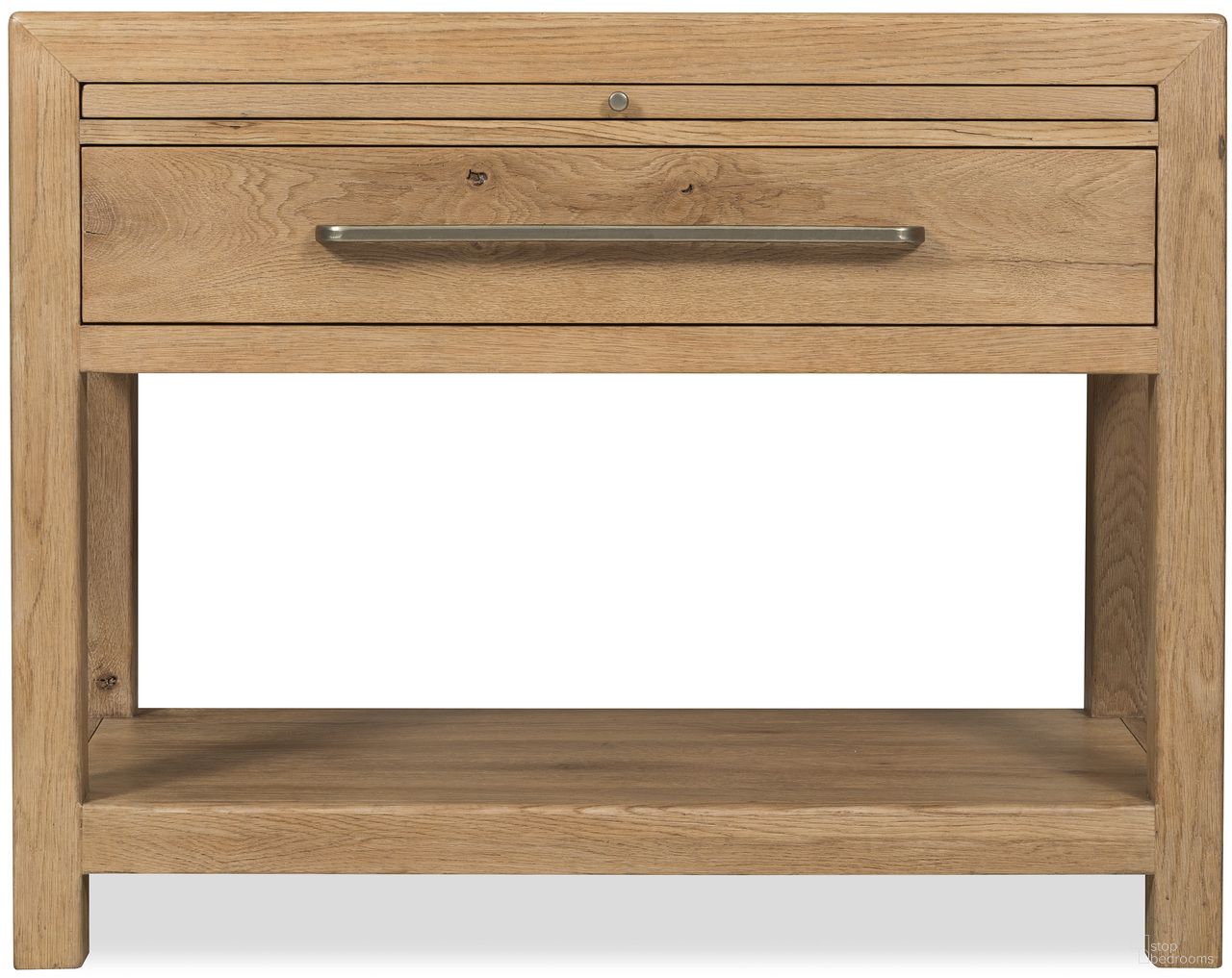 The appearance of Driftwood One-Drawer Nightstand with Stone In Light Wood designed by Hooker in the transitional interior design. This light wood piece of furniture was selected by 1StopBedrooms from Driftwood Collection to add a touch of cosiness and style into your home. Sku: 6820-90216-80. Material: Solid Oak.