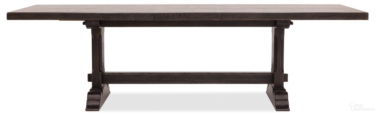 The appearance of Driftwood Rectangle Dining Table with Two 20-inch Leaves In Black designed by Hooker in the transitional interior design. This black piece of furniture  was selected by 1StopBedrooms from Driftwood Collection to add a touch of cosiness and style into your home. Sku: 6820-75200-99. Table Base Style: Pedestal. Table Top Shape: Rectangular. Size: 42" x 86". Material: Solid Oak.