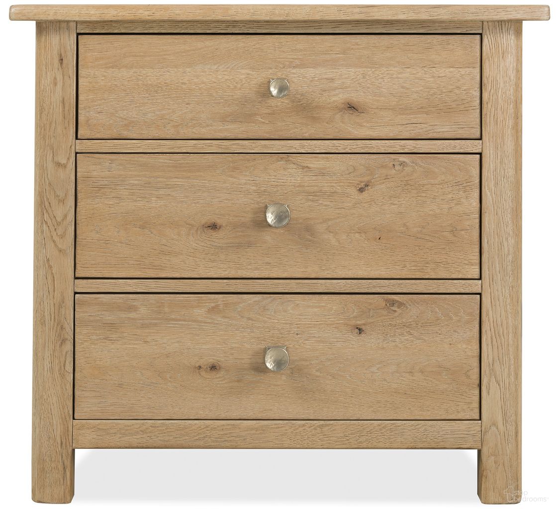 The appearance of Driftwood Three-Drawer Nightstand In Light Wood designed by Hooker in the transitional interior design. This light wood piece of furniture  was selected by 1StopBedrooms from Driftwood Collection to add a touch of cosiness and style into your home. Sku: 6820-90116-80. Material: Solid Oak.