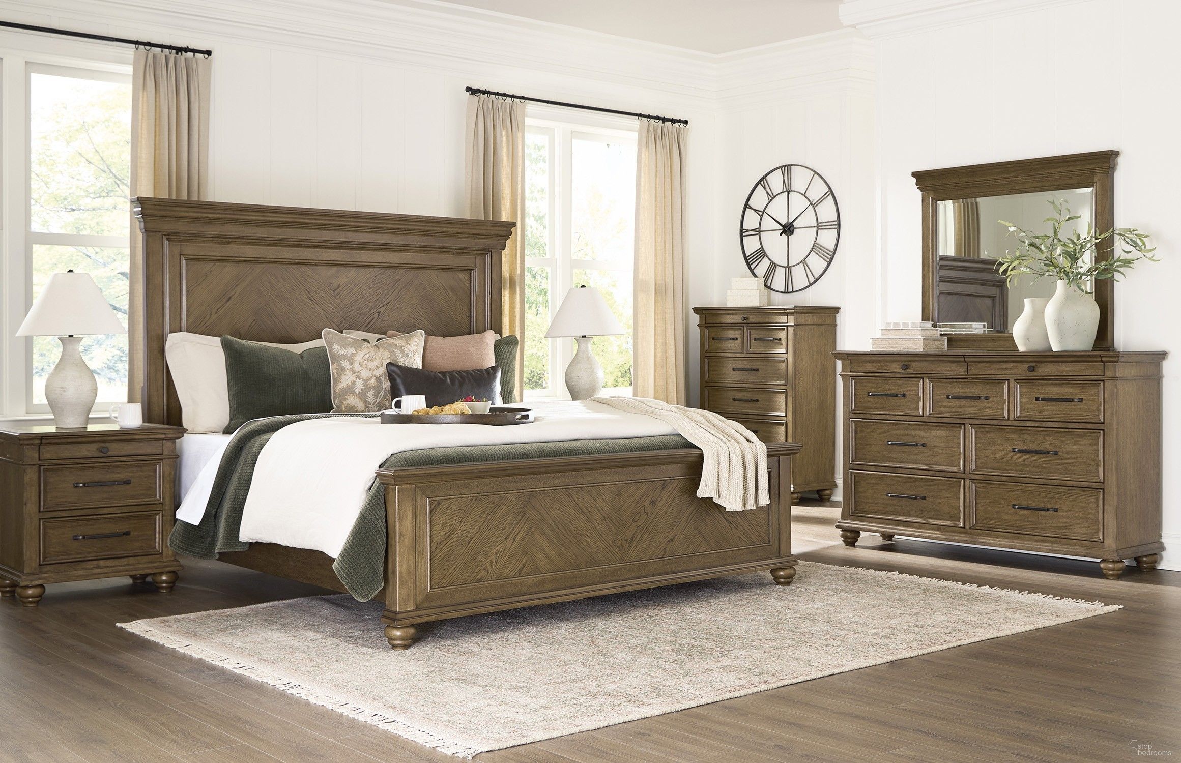 Drojan Panel Bedroom Set In Medium Brown