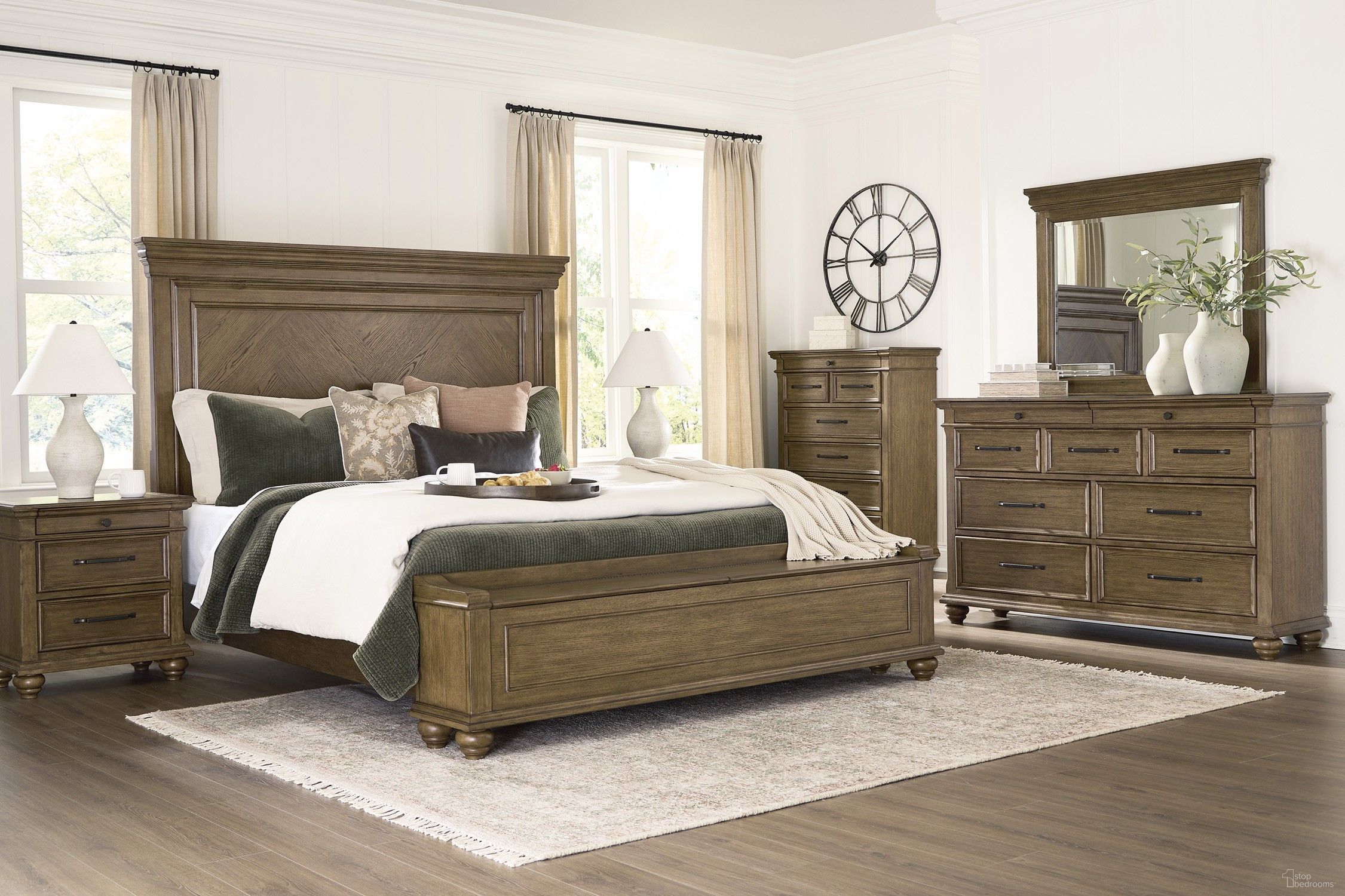Drojan Panel Storage Bedroom Set In Medium Brown