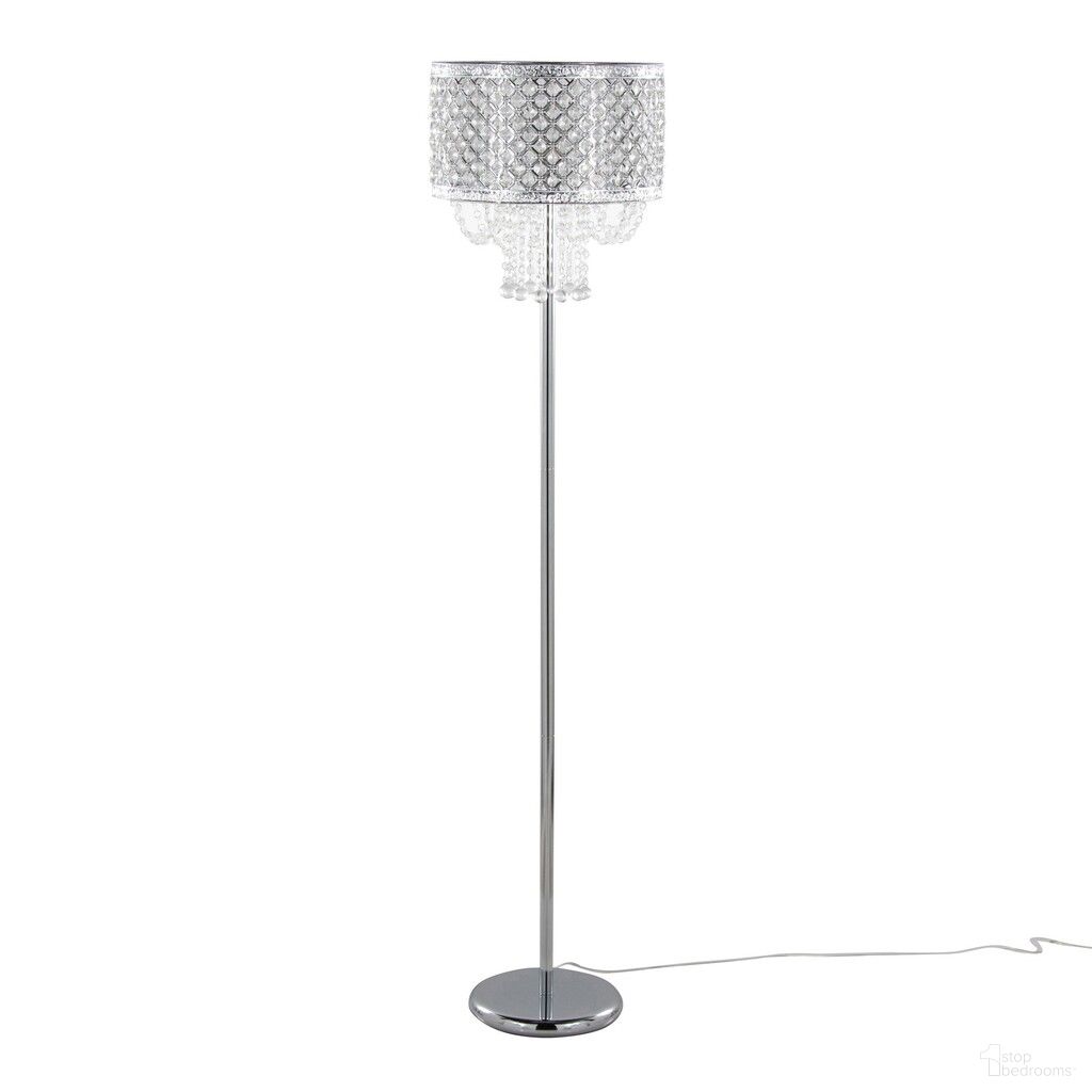 Droplets Sleek 60 Inch Metal Floor Lamp In Chrome and Clear Crystal