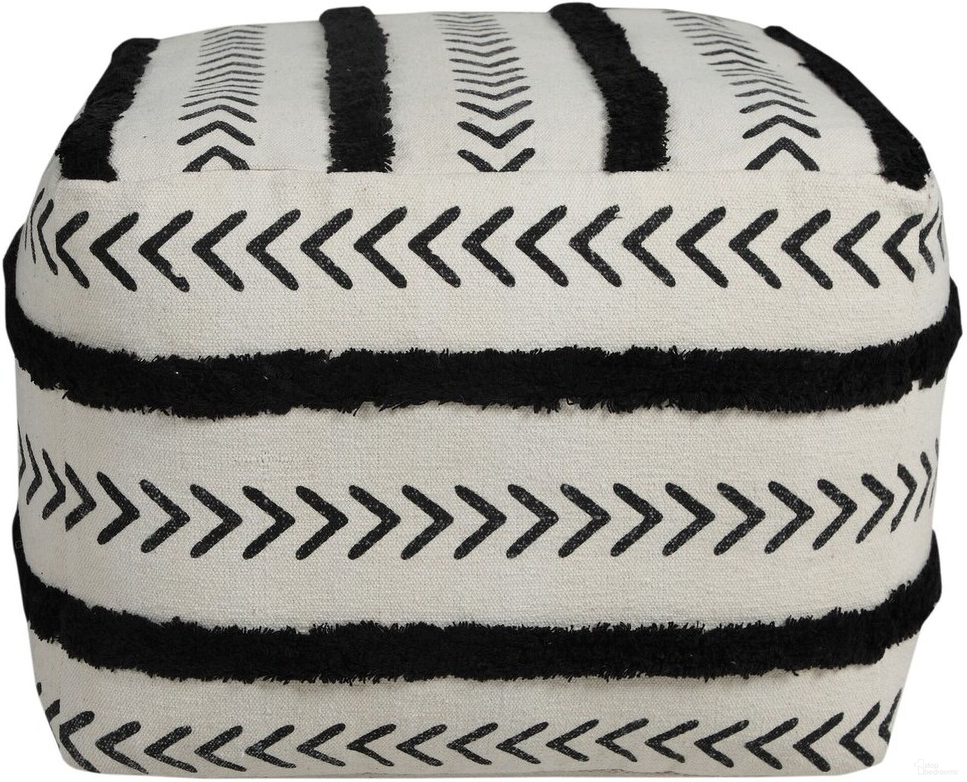Drova Striped Hand-Woven All-Natural Cotton Ottoman Pouf In White and Black