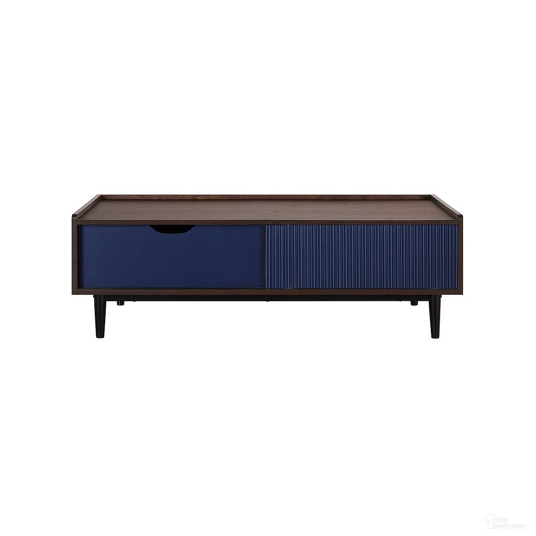 The appearance of Duane Coffee Table In Dark Brown and Navy Blue designed by Manhattan Comfort in the transitional interior design. This navy blue piece of furniture was selected by 1StopBedrooms from Duane Collection to add a touch of cosiness and style into your home. Sku: CT-11GLF-NB. Material: MDF.