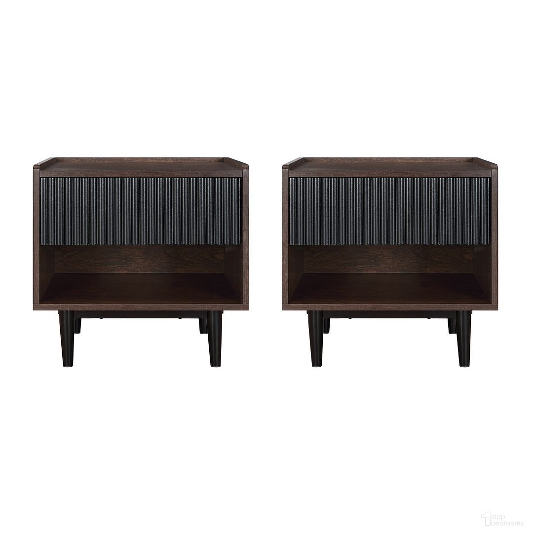 Duane Nightstand Set of 2 In Dark Brown and Black