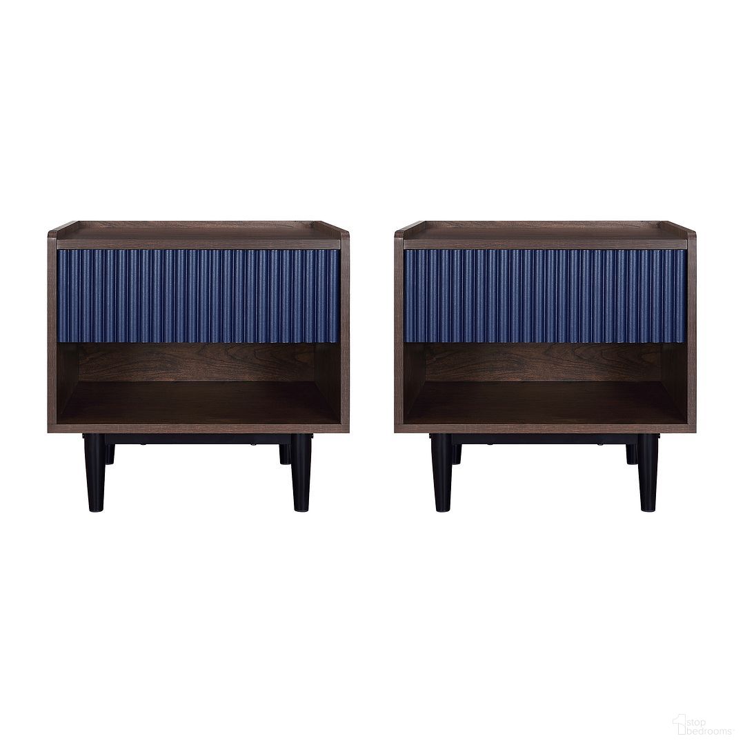 Duane Nightstand Set of 2 In Dark Brown and Navy Blue
