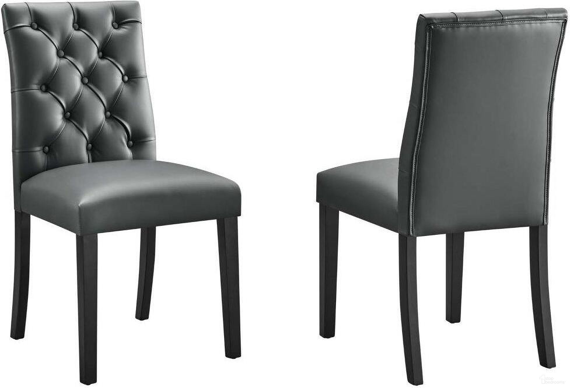 The appearance of Duchess Dining Chair Vinyl Set of 2 In Gray designed by Modway in the modern / contemporary interior design. This gray piece of furniture was selected by 1StopBedrooms from Duchess Collection to add a touch of cosiness and style into your home. Sku: EEI-3472-GRY. Material: Plywood. Chair Type: Side Chair.