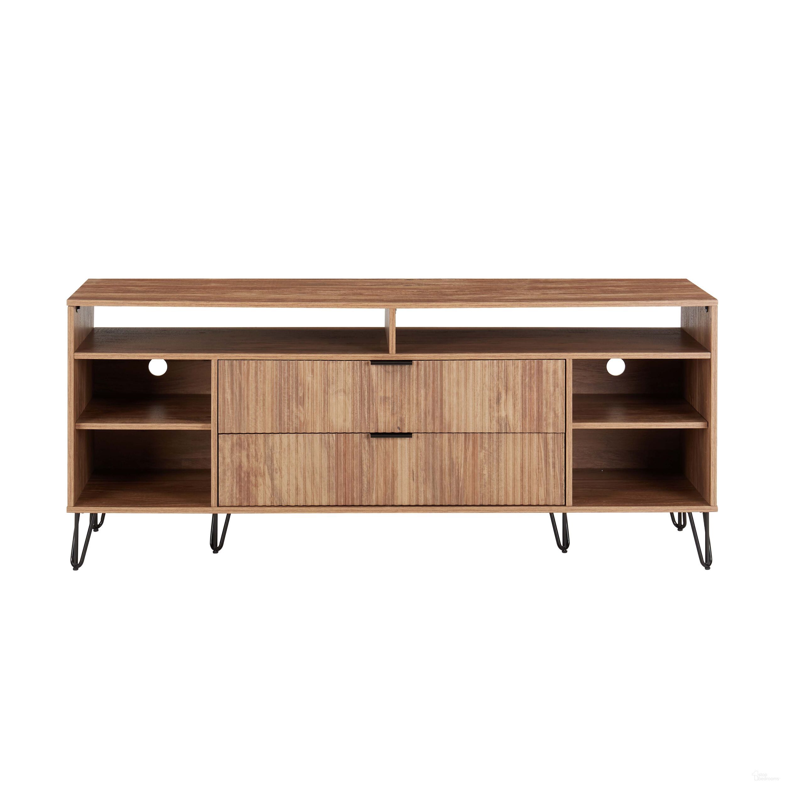 The appearance of Dumbo 63 Inch Tv Stand In Golden Brown designed by Manhattan Comfort in the transitional interior design. This golden brown piece of furniture was selected by 1StopBedrooms from Dumbo Collection to add a touch of cosiness and style into your home. Sku: TV001-GB. Material: MDF.