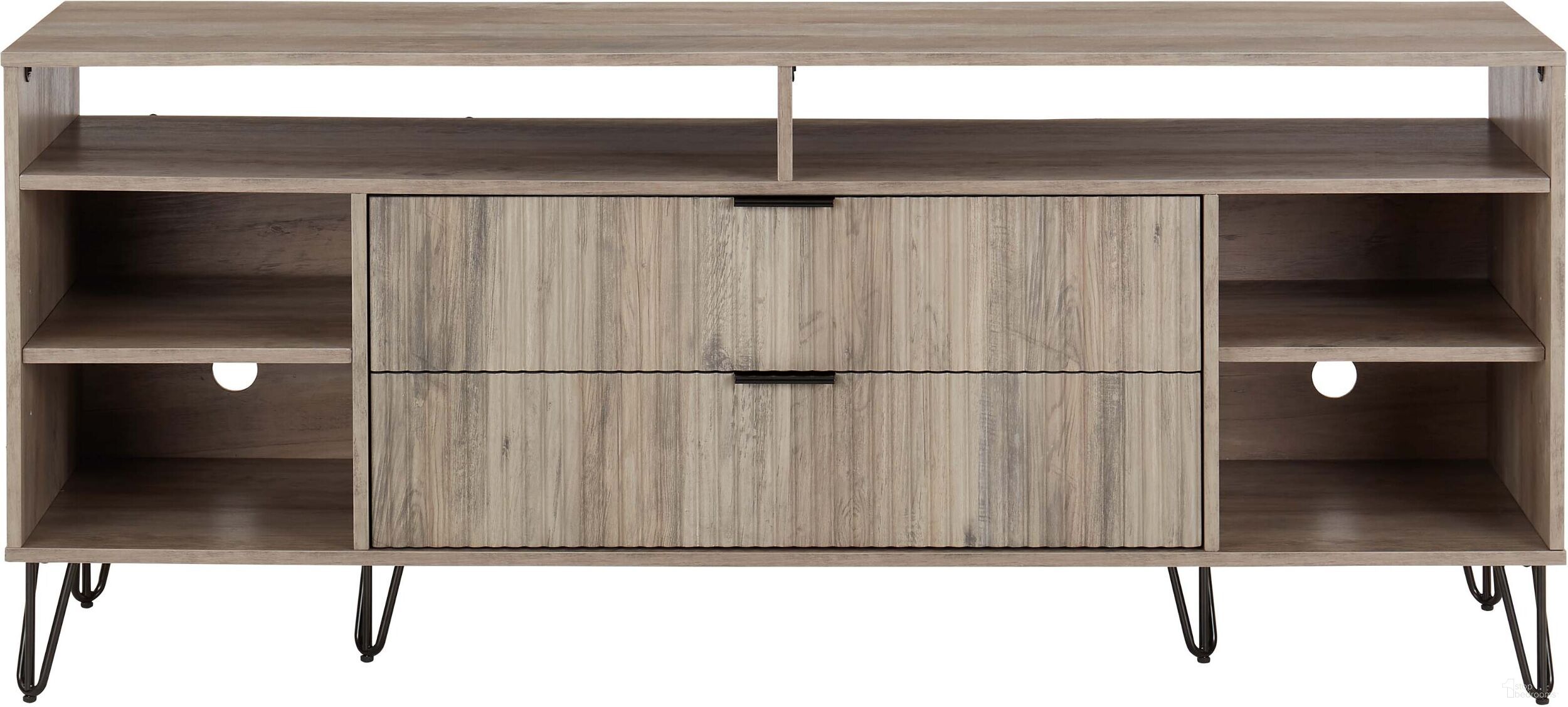 The appearance of Dumbo 63 Inch Tv Stand In Rustic Grey designed by Manhattan Comfort in the transitional interior design. This rustic grey piece of furniture was selected by 1StopBedrooms from Dumbo Collection to add a touch of cosiness and style into your home. Sku: TV001-GY. Material: MDF.