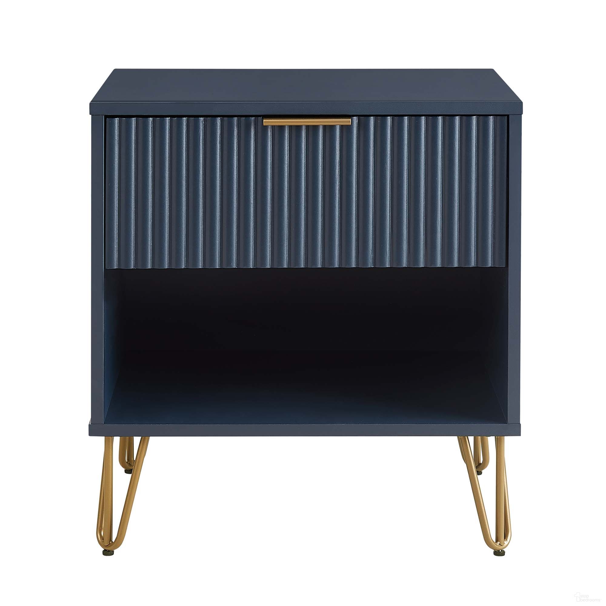 The appearance of Dumbo Nightstand with 1 Drawer In Midnight Blue designed by Manhattan Comfort in the modern / contemporary interior design. This midnight blue piece of furniture was selected by 1StopBedrooms from Dumbo Collection to add a touch of cosiness and style into your home. Sku: NS001-MB. Material: MDF.