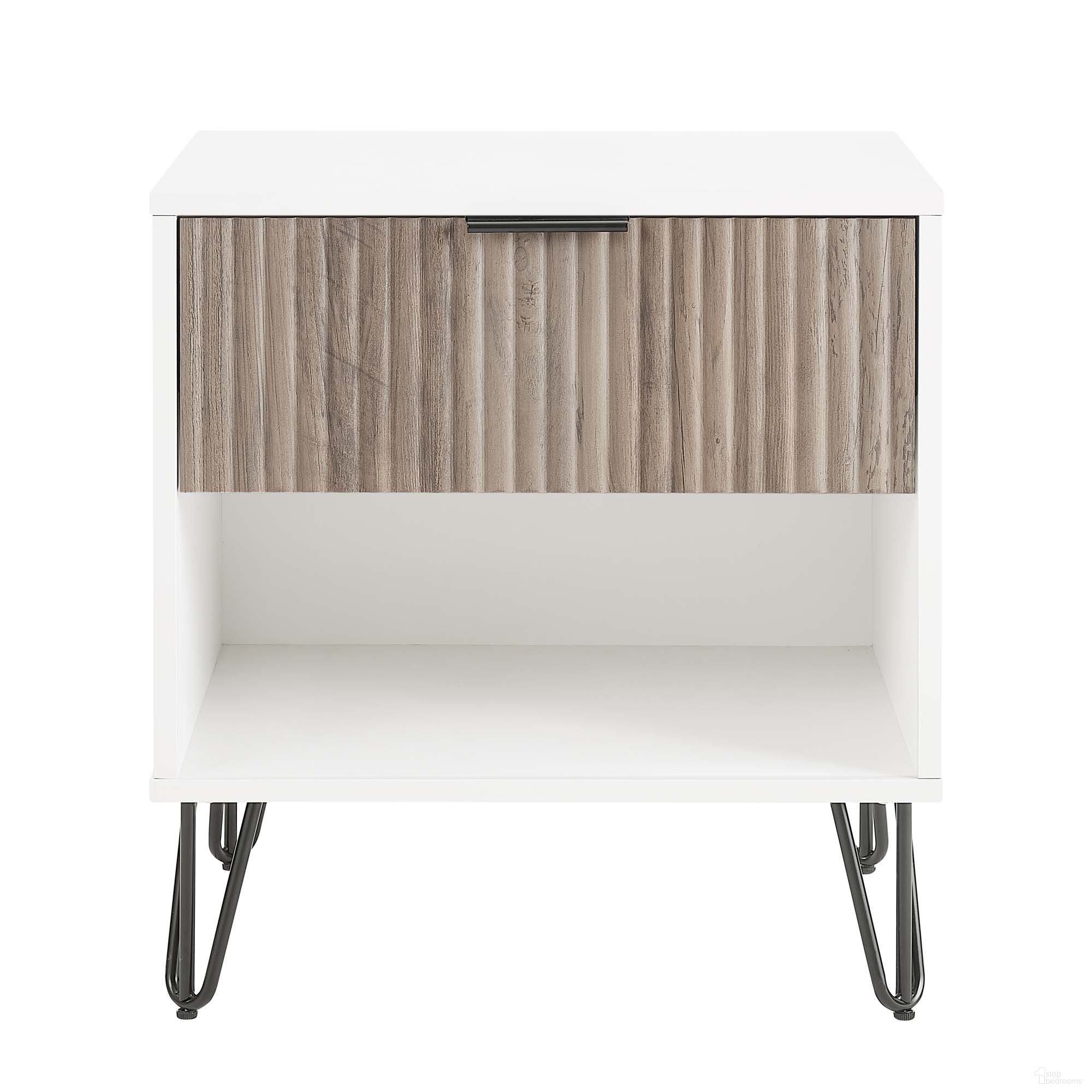 The appearance of Dumbo Nightstand with 1 Drawer In White and Rustic Grey designed by Manhattan Comfort in the modern / contemporary interior design. This white and grey piece of furniture was selected by 1StopBedrooms from Dumbo Collection to add a touch of cosiness and style into your home. Sku: NS001-WG. Material: MDF.