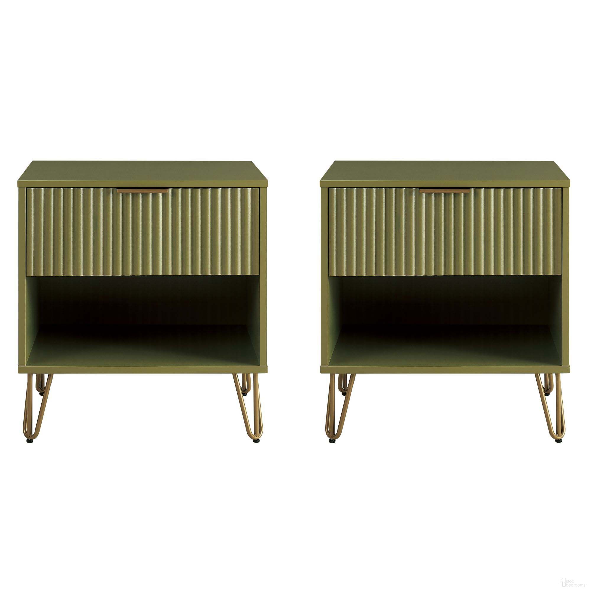 Dumbo Nightstand with 1 Drawer Set of 2 In Olive Green