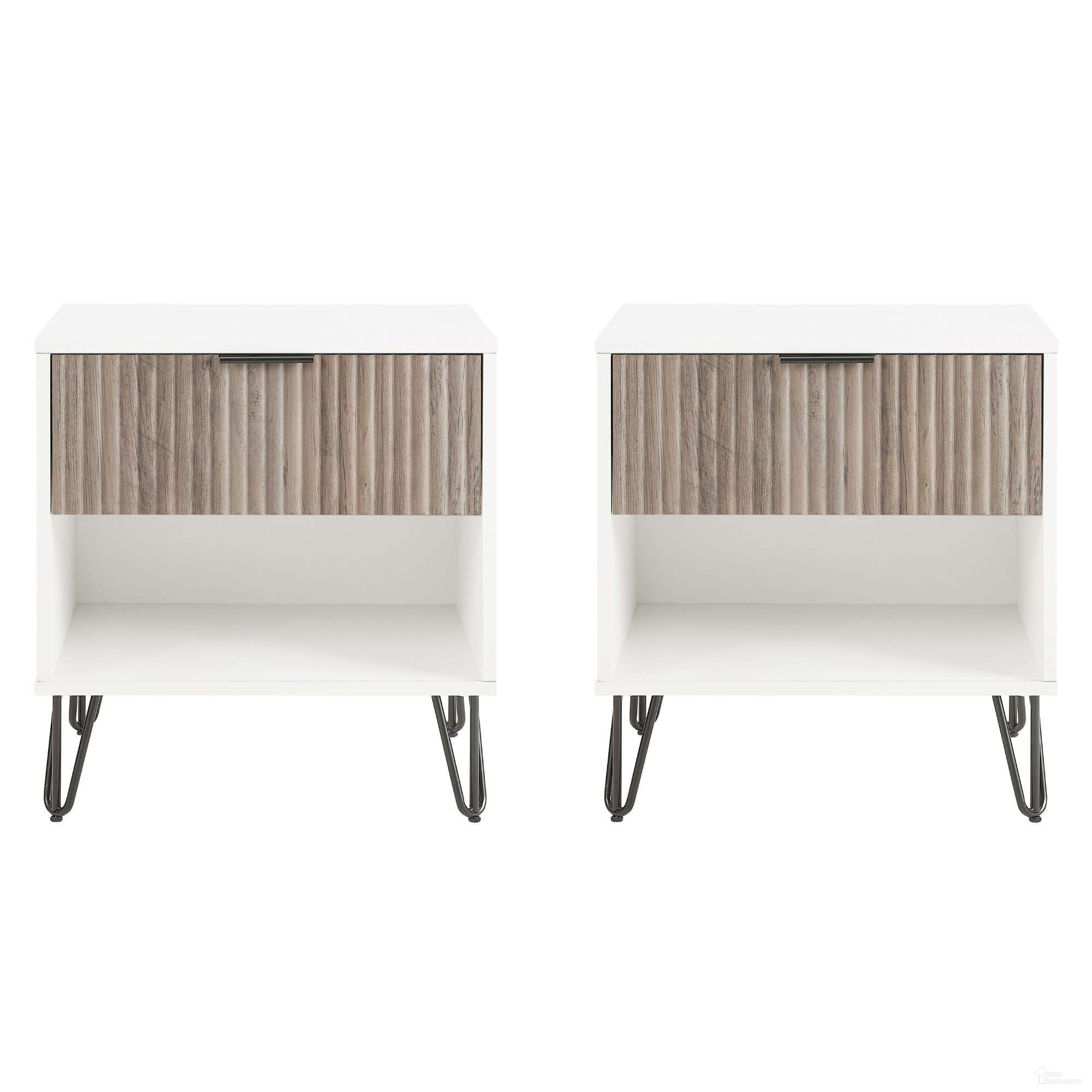 The appearance of Dumbo Nightstand with 1 Drawer Set of 2 In White and Rustic Grey designed by Manhattan Comfort in the modern / contemporary interior design. This white and grey piece of furniture was selected by 1StopBedrooms from Dumbo Collection to add a touch of cosiness and style into your home. Sku: NS001-WG;NS001-WG. Material: MDF.