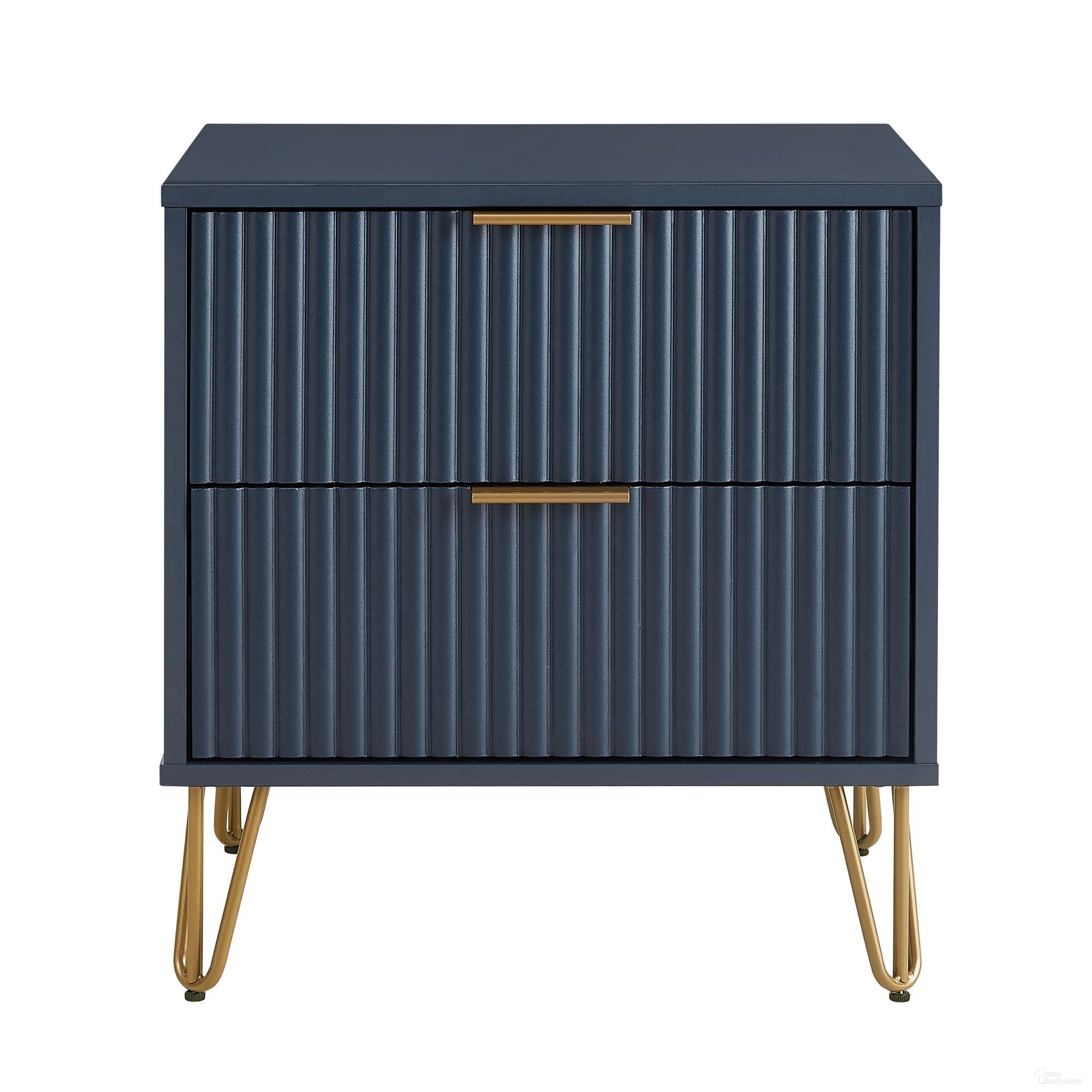 The appearance of Dumbo Nightstand with 2 Drawer In Midnight Blue designed by Manhattan Comfort in the modern / contemporary interior design. This midnight blue piece of furniture  was selected by 1StopBedrooms from Dumbo Collection to add a touch of cosiness and style into your home. Sku: NS002-MB. Material: MDF.