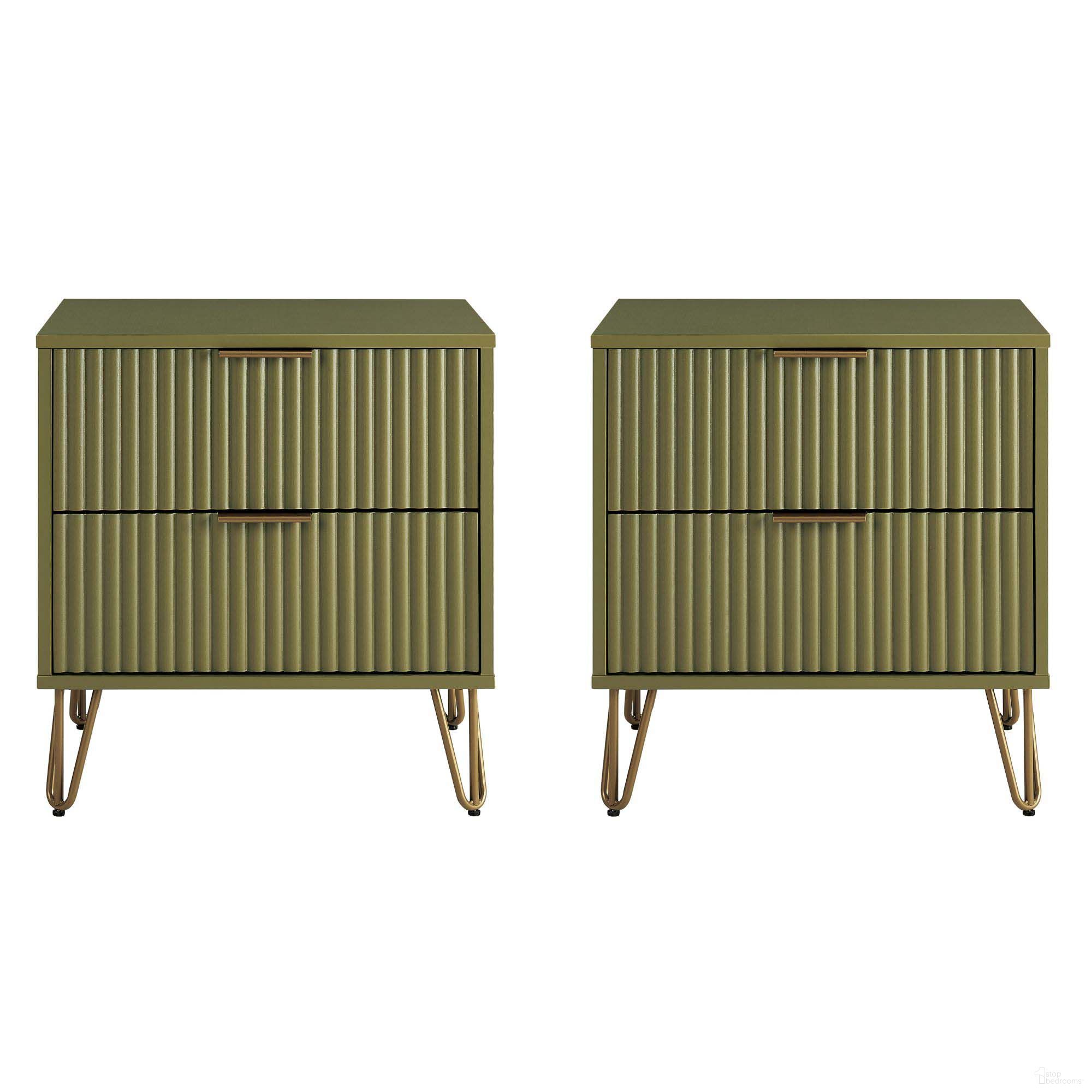 Dumbo Nightstand with 2 Drawer Set of 2 In Olive Green