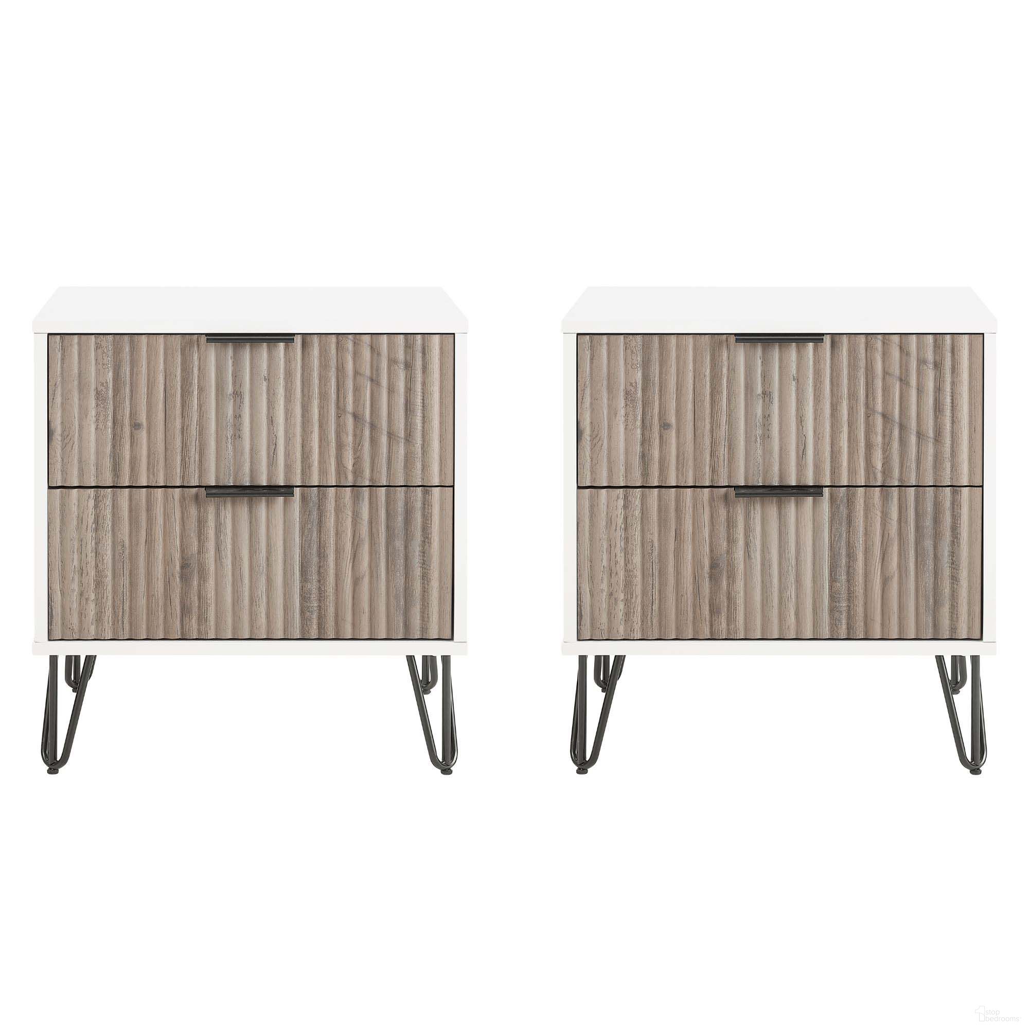The appearance of Dumbo Nightstand with 2 Drawer Set of 2 In White and Rustic Grey designed by Manhattan Comfort in the modern / contemporary interior design. This white and grey piece of furniture was selected by 1StopBedrooms from Dumbo Collection to add a touch of cosiness and style into your home. Sku: NS002-WG;NS002-WG. Material: MDF.