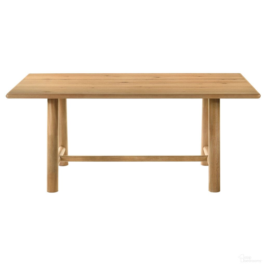 The appearance of Duncan 71-Inch Rectangular Wood Dining Room Table In Washed Oak designed by Coaster in the transitional interior design. This washed oak piece of furniture  was selected by 1StopBedrooms from Duncan Collection to add a touch of cosiness and style into your home. Sku: 193651B1;193651B2. Table Base Style: Trestle. Material: MDF. Table Top Shape: Rectangular. Size: 39.25" x 70.75".