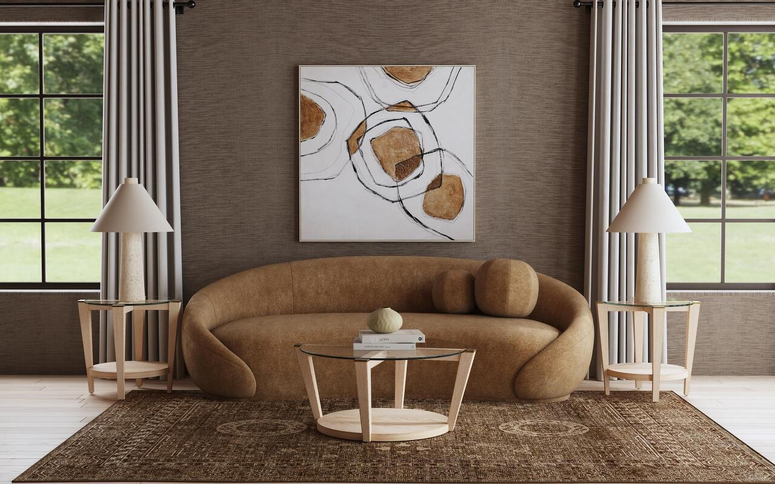 Dunes Round Occasional Table Set In Bleached Oak