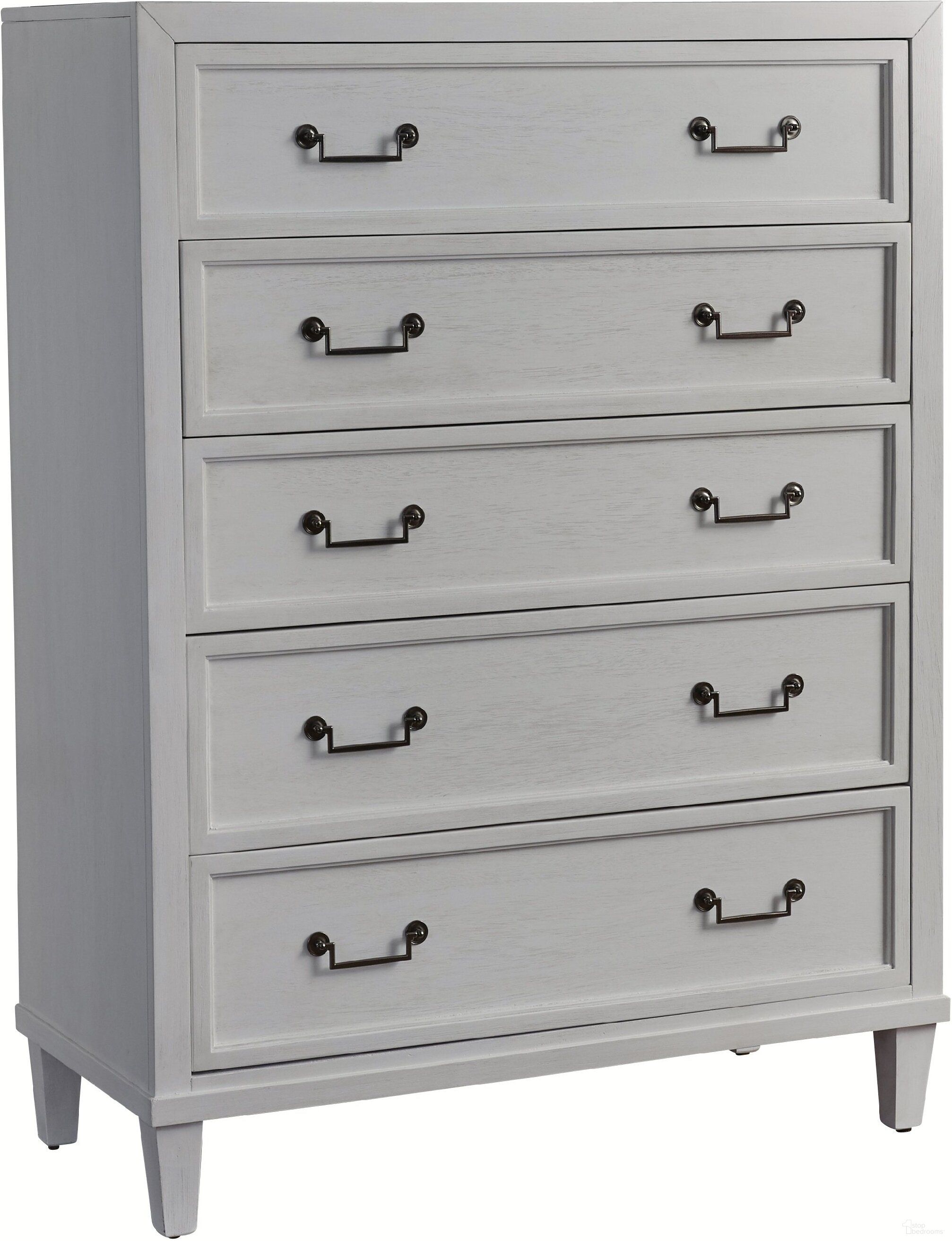 The appearance of Dunescape 5 Drawer Chest In White designed by American Woodcrafters in the transitional interior design. This white piece of furniture  was selected by 1StopBedrooms from Dunescape Collection to add a touch of cosiness and style into your home. Sku: 1210-150. Material: Mahogany.