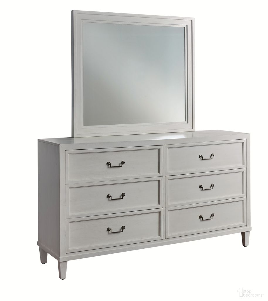 The appearance of Dunescape Mirror In White designed by American Woodcrafters in the transitional interior design. This white piece of furniture was selected by 1StopBedrooms from Dunescape Collection to add a touch of cosiness and style into your home. Sku: 1210-040. Material: Mahogany.