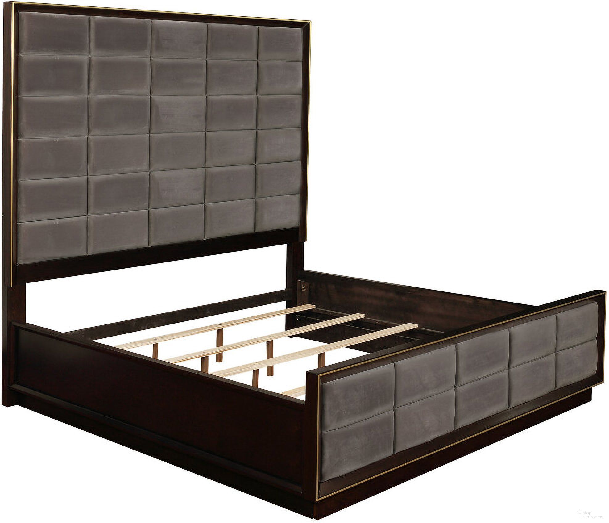 The appearance of Durango California King Upholstered Bed Smoked Peppercorn and Grey designed by Coaster in the modern / contemporary interior design. This peppercorn piece of furniture  was selected by 1StopBedrooms from Durango Collection to add a touch of cosiness and style into your home. Sku: 223261KWB1;223261KWB2;223261KWB3. Material: Wood. Bed Size: California King. Bed Type: Upholstered Bed.