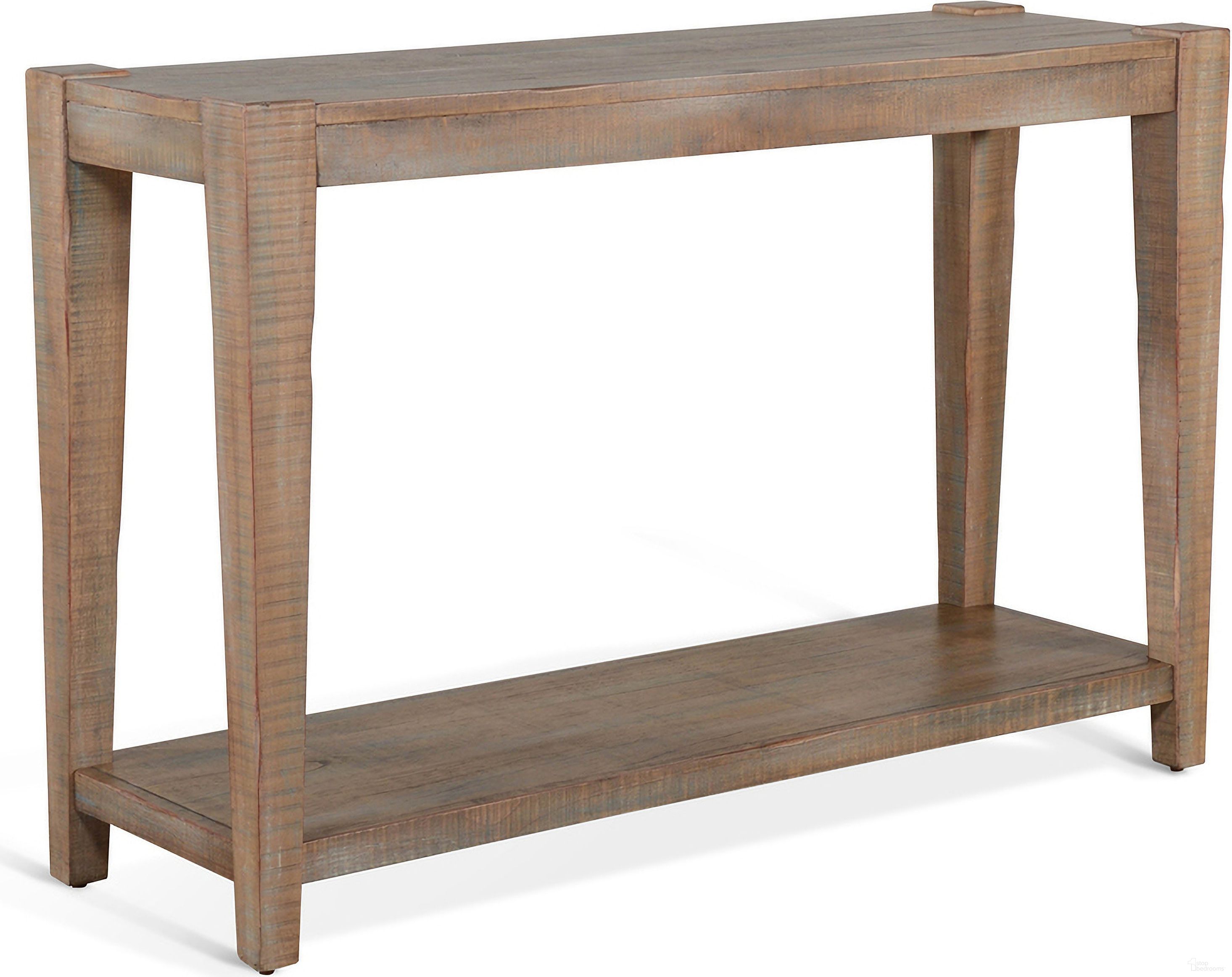 The appearance of Durango Sofa Table In Light Brown designed by Sunny Designs in the coastal interior design. This weathered brown piece of furniture  was selected by 1StopBedrooms from Durango Collection to add a touch of cosiness and style into your home. Sku: 3162WB-S. Material: Solid Wood.
