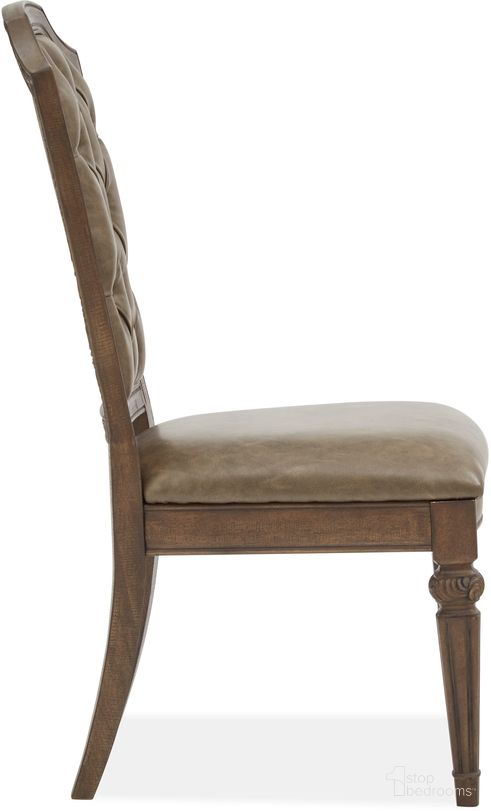 The appearance of Durango Dining Side Chair With Upholstered Seat And Back Set of 2 designed by Magnussen in the transitional interior design. This brown piece of furniture  was selected by 1StopBedrooms from Durango Collection to add a touch of cosiness and style into your home. Sku: D5133-63. Material: Pine. Chair Type: Side Chair.