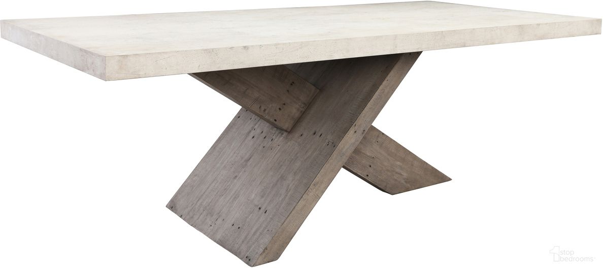 The appearance of Durant 84 Inch Dining Table In Distressed Gray and Antique White designed by Classic Home in the transitional interior design. This distressed gray and antique white piece of furniture  was selected by 1StopBedrooms from Durant Collection to add a touch of cosiness and style into your home. Sku: 51030906. Table Base Style: Pedestal. Table Top Shape: Rectangular. Size: 43" x 84". Material: Reclaimed Pine.