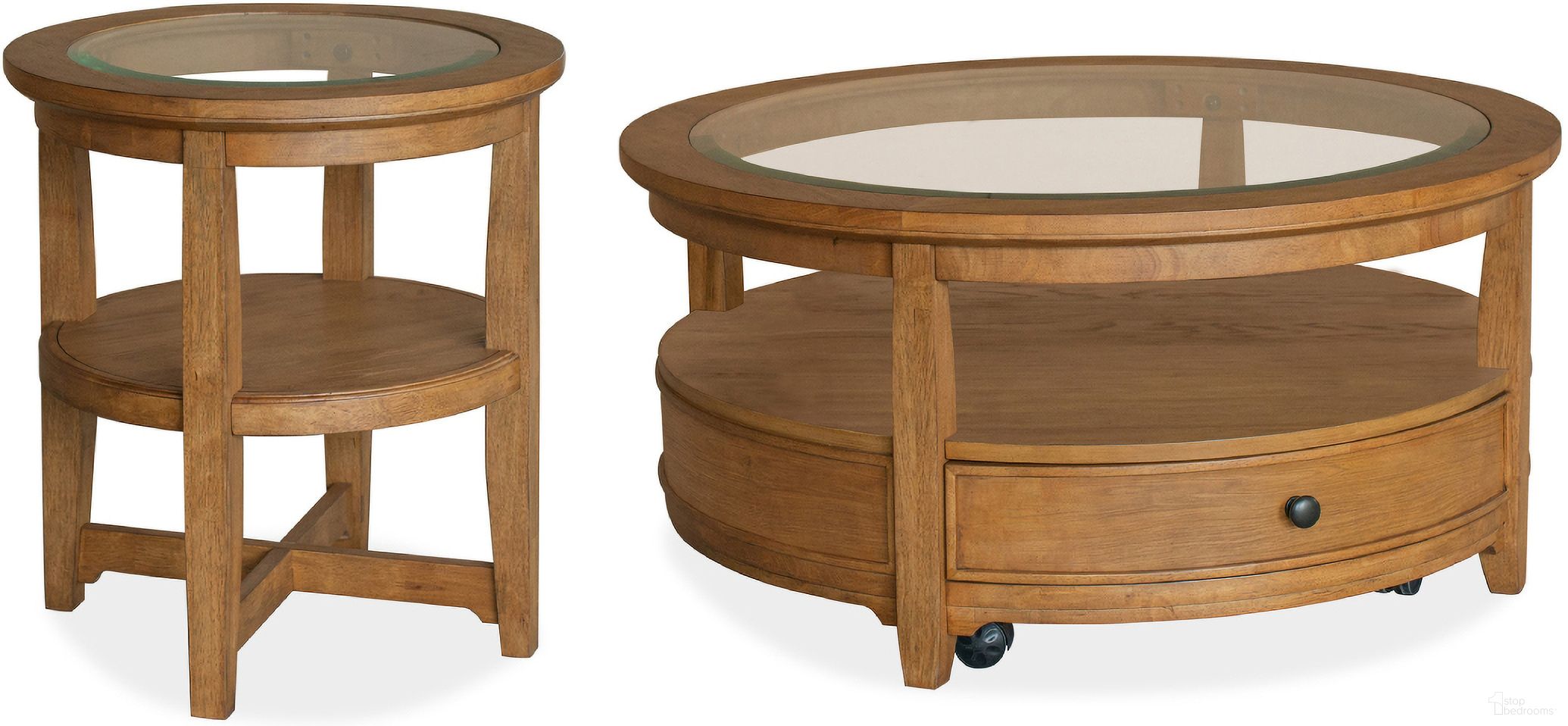 The appearance of Durant Round Occasional Table Set In Honey Brown designed by Magnussen in the transitional interior design. This honey brown piece of furniture was selected by 1StopBedrooms from Durant Collection to add a touch of cosiness and style into your home. Sku: T5814-45;T5814-02. Material: Glass.