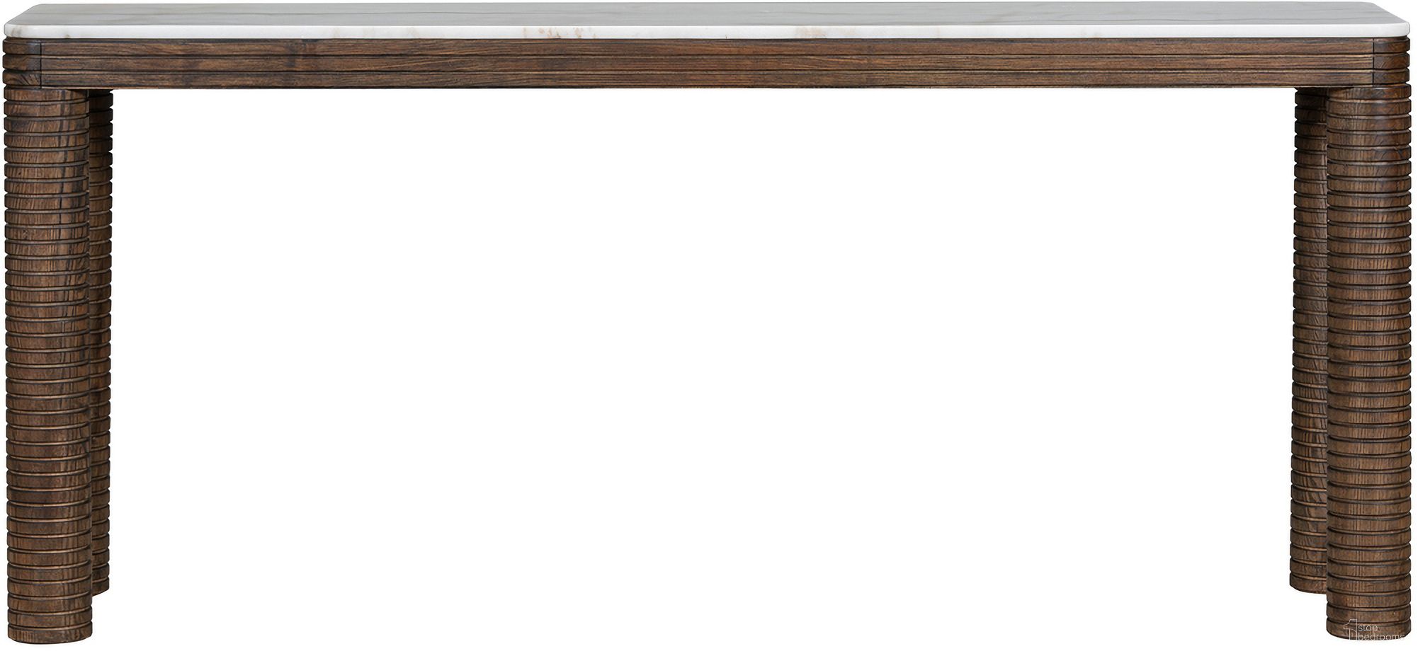 The appearance of Durham Oak Wood with Grecian Marble Top 72 Inch Console Table In Brown designed by Alder And Tweed in the modern / contemporary interior design. This brown piece of furniture  was selected by 1StopBedrooms from Durham Collection to add a touch of cosiness and style into your home. Sku: AT9499-MCR/GWM. Material: Wood.