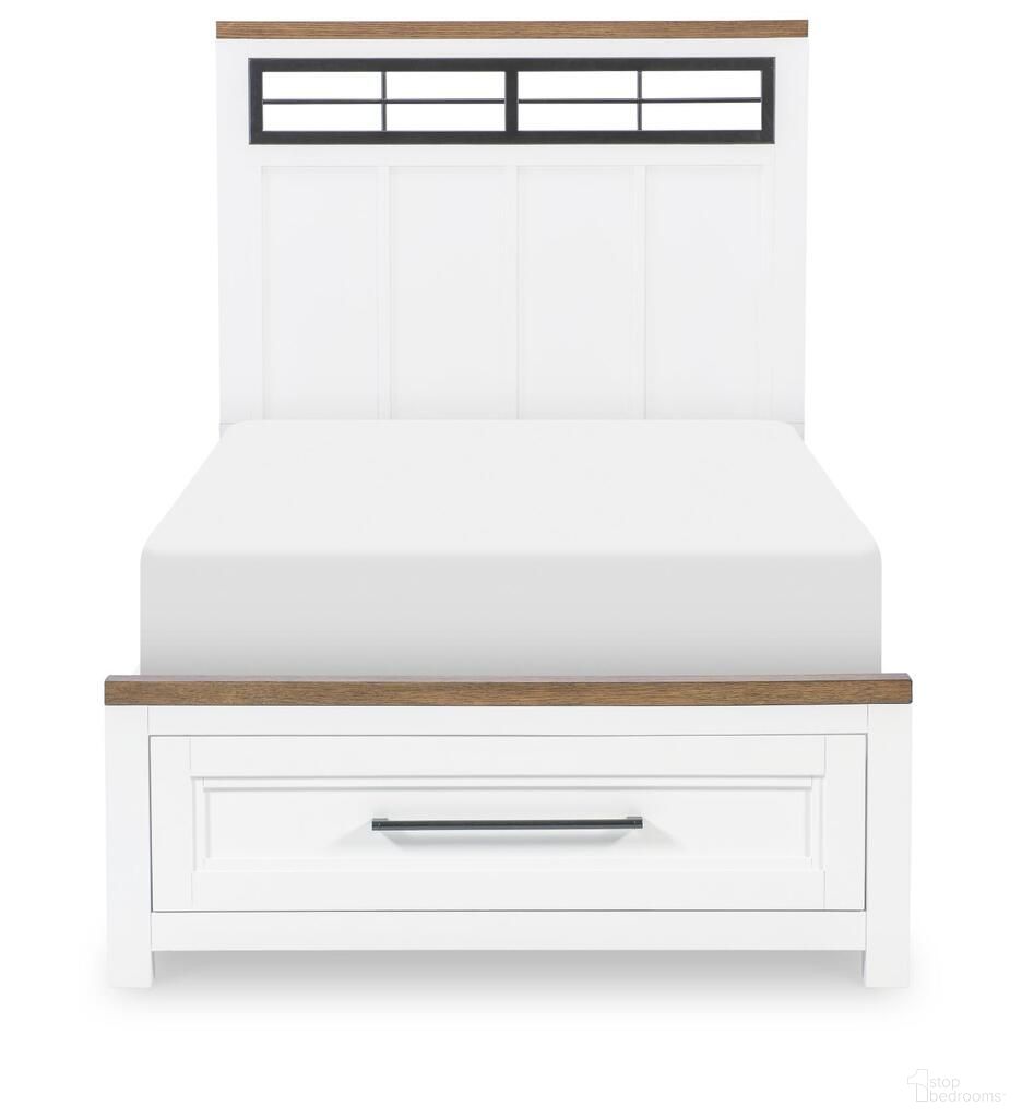 The appearance of Dutton Complete Metalwork Twin Panel Bed with Storage Footboard In Natural White designed by Legacy Classic in the country / farmhouse interior design. This natural white piece of furniture  was selected by 1StopBedrooms from Dutton Collection to add a touch of cosiness and style into your home. Sku: 1568-4203;1568-4213;1568-4901. Bed Type: Storage Bed. Bed Size: Twin. Material: Hardwood.