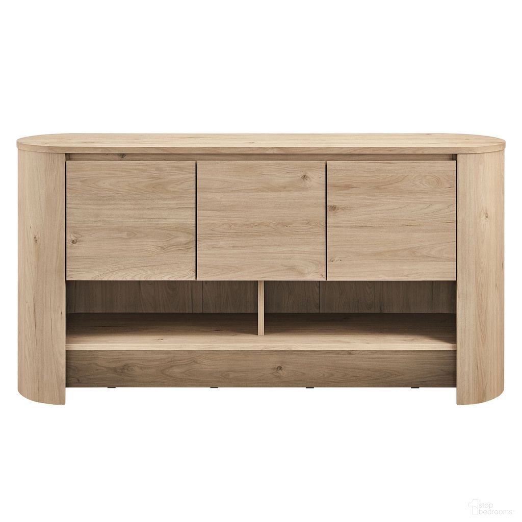 The appearance of Duval 62 Inch Oval Sideboard In Light Oak designed by Modway in the modern / contemporary interior design. This light oak piece of furniture  was selected by 1StopBedrooms from Duval Collection to add a touch of cosiness and style into your home. Sku: EEI-7478-LOA-1;EEI-7478-LOA-2. Material: Engineered Wood.