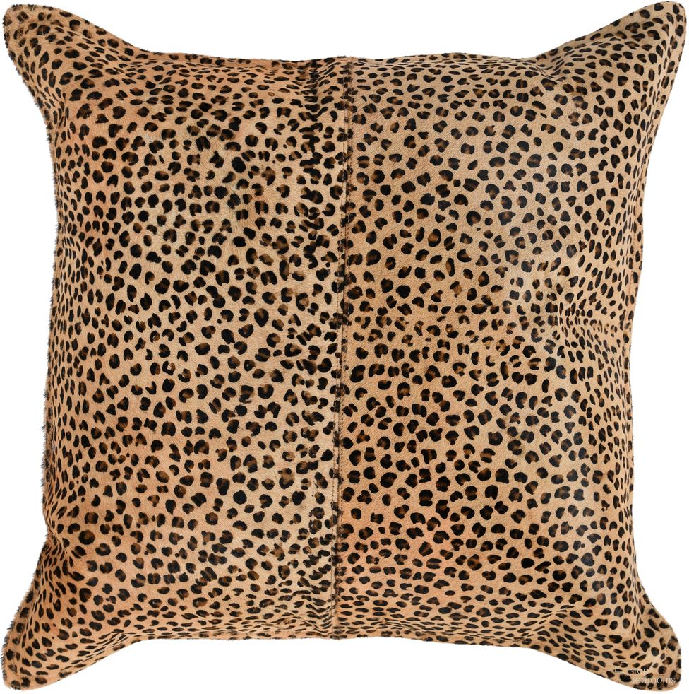 The appearance of DV Leopard Hide 20x20 Pillow In Camel and Black designed by Classic Home in the modern / contemporary interior design. This black and camel piece of furniture was selected by 1StopBedrooms from La Dolce Vita Collection to add a touch of cosiness and style into your home. Sku: V240130. Material: Genuine Cow Hide.