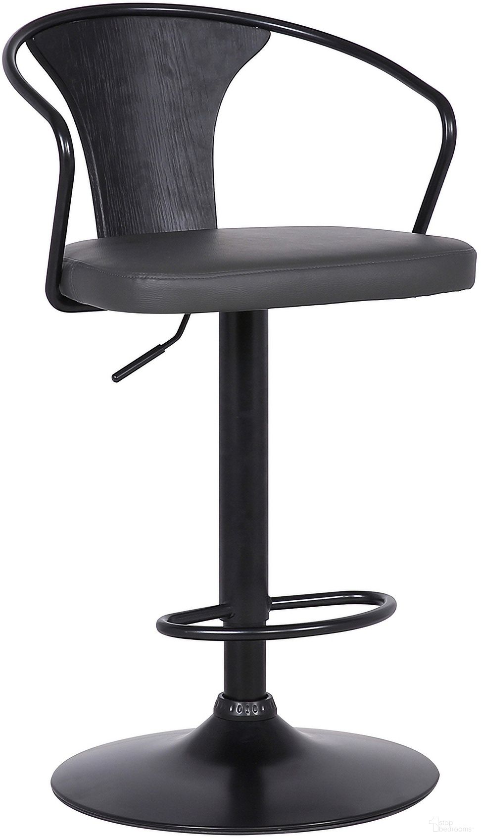Eagle Adjustable Height Swivel Gray Faux Leather and Black Wood Bar Stool with Black Metal Base