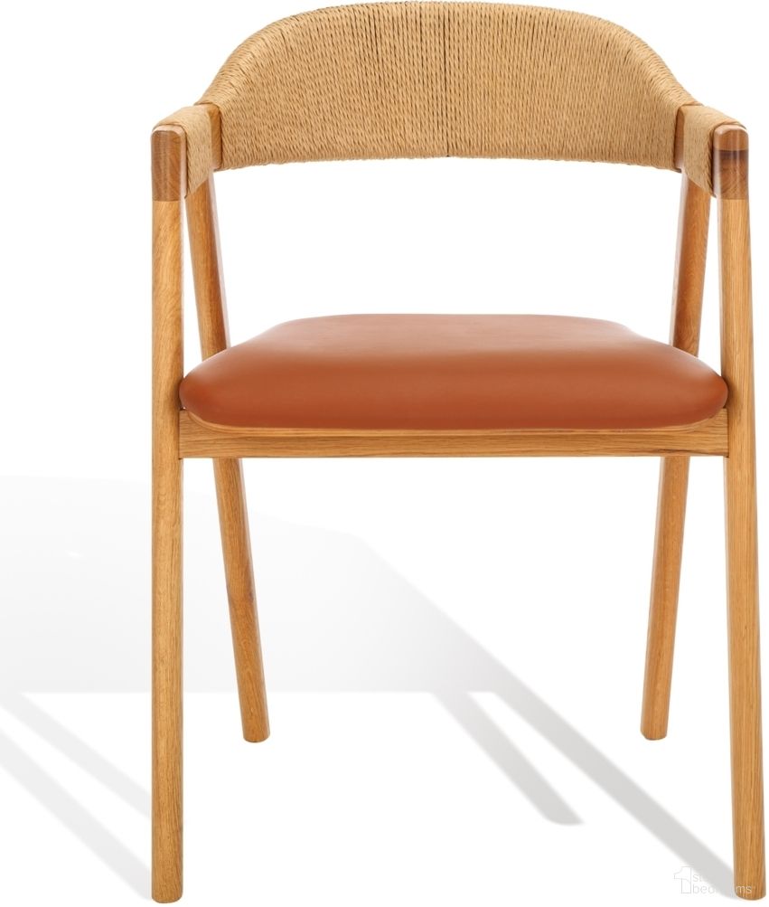 The appearance of Eamon Leather Dining Chair In Natural and Brown designed by Safavieh Couture in the modern / contemporary interior design. This natural and brown piece of furniture was selected by 1StopBedrooms from Eamon Collection to add a touch of cosiness and style into your home. Sku: SFV4203A. Material: Wood. Chair Type: Arm Chair.