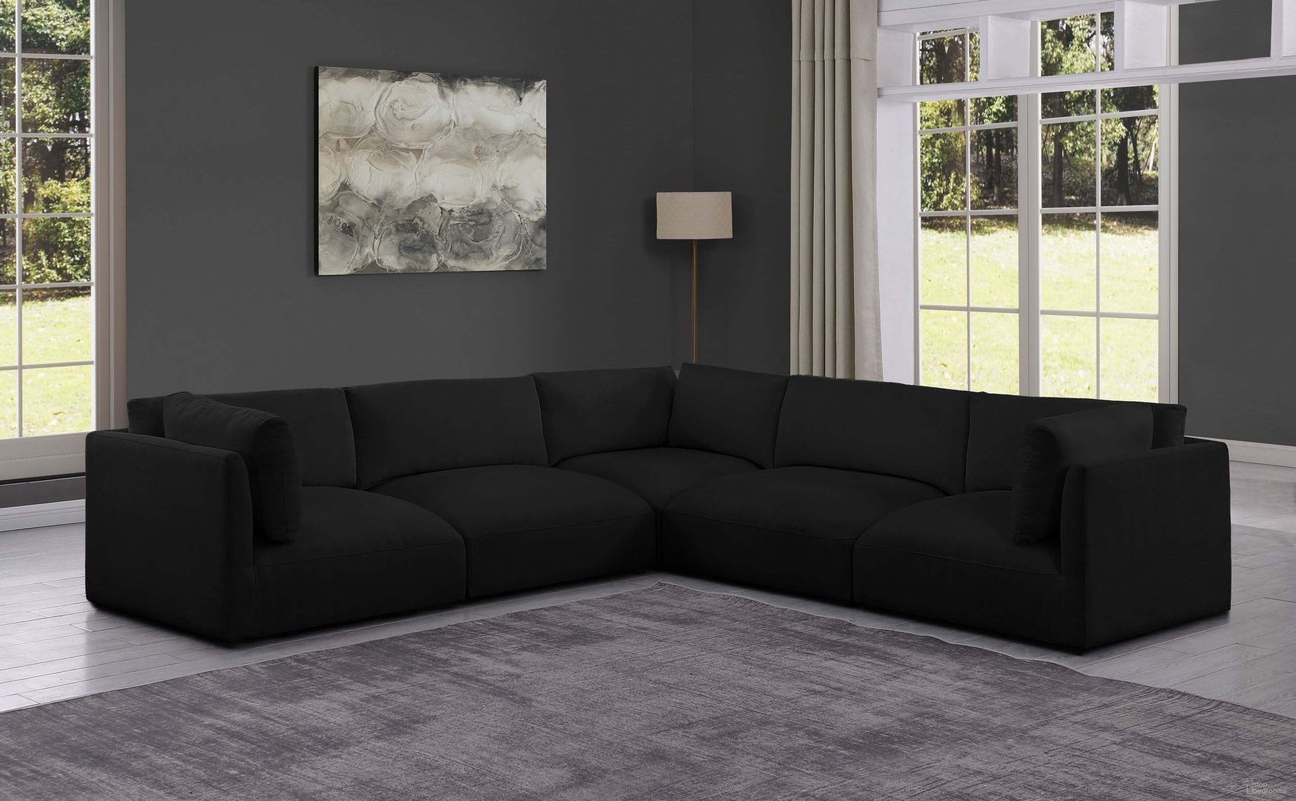 Ease Polyester Fabric 5 Piece Modular Sectional In Black