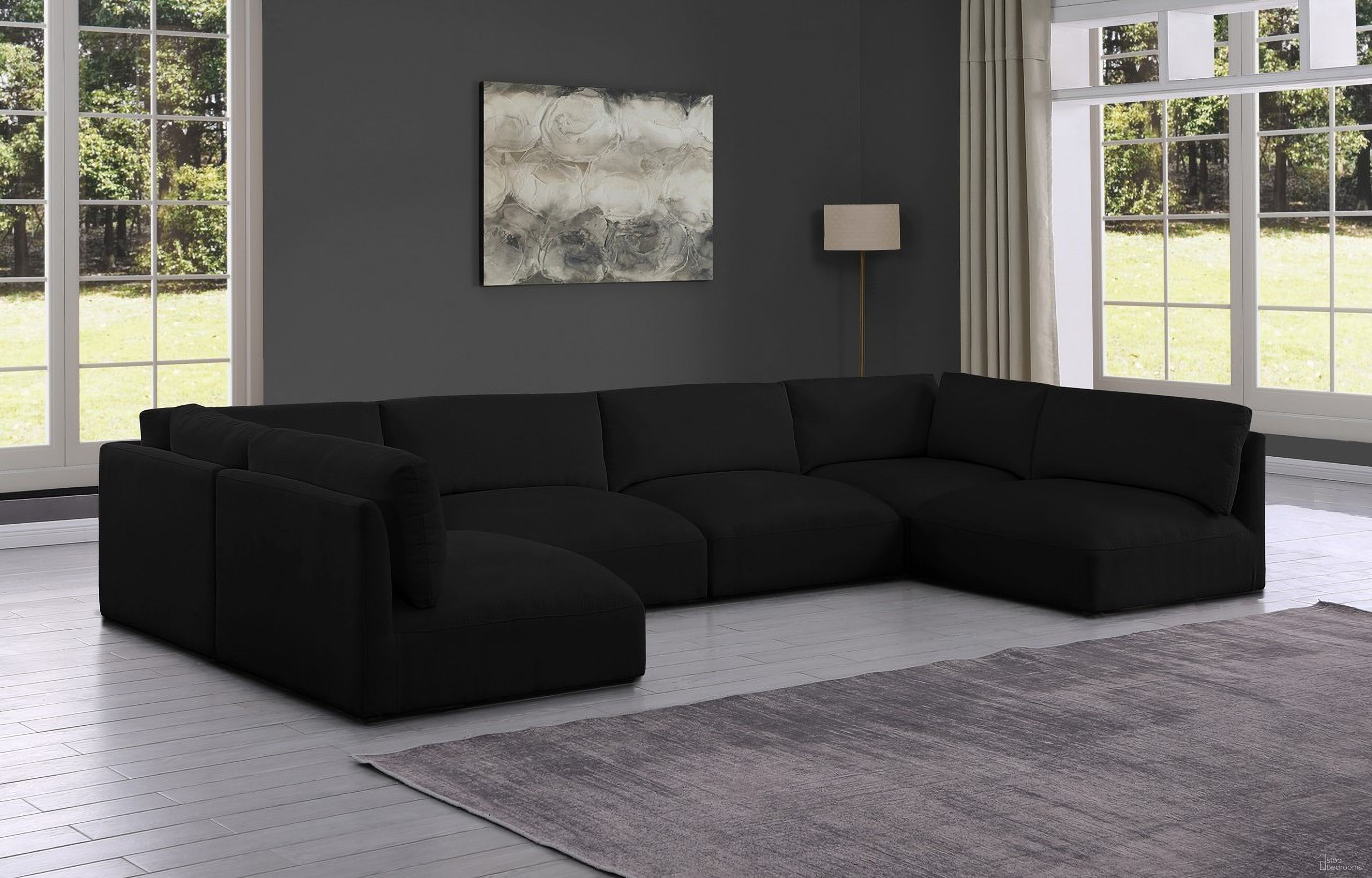 Ease Polyester Fabric 6 Piece Modular Sectional In Black