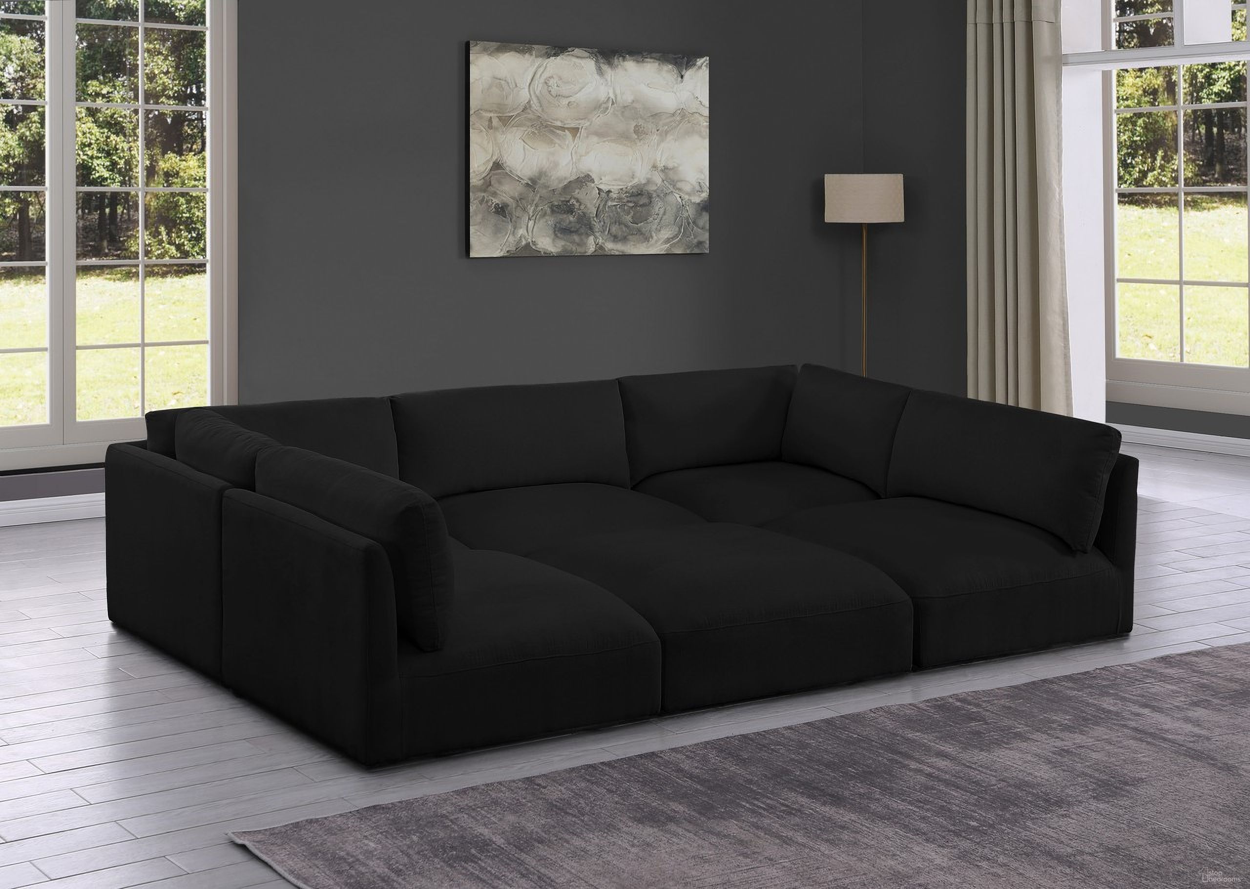 Ease Polyester Fabric 6 Piece Modular Sectional In Black
