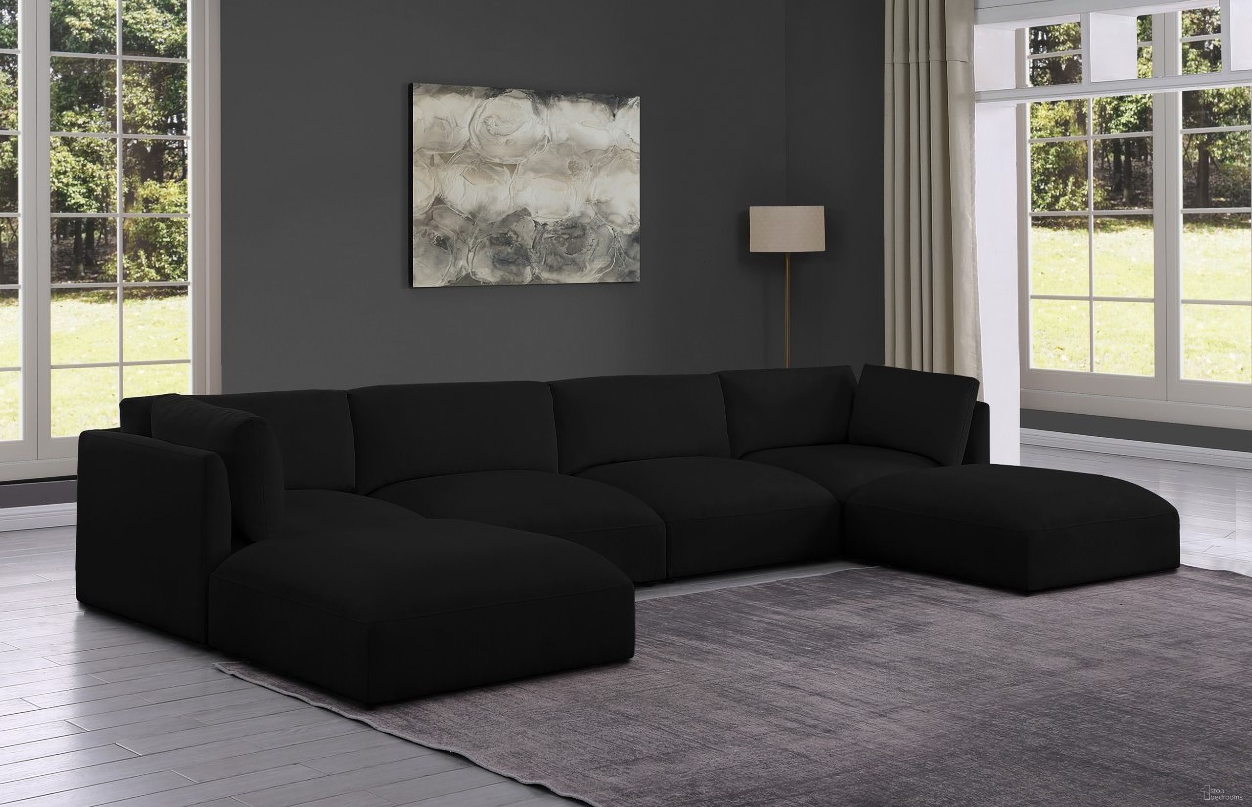 Ease Polyester Fabric 6 Piece Modular Sectional In Black