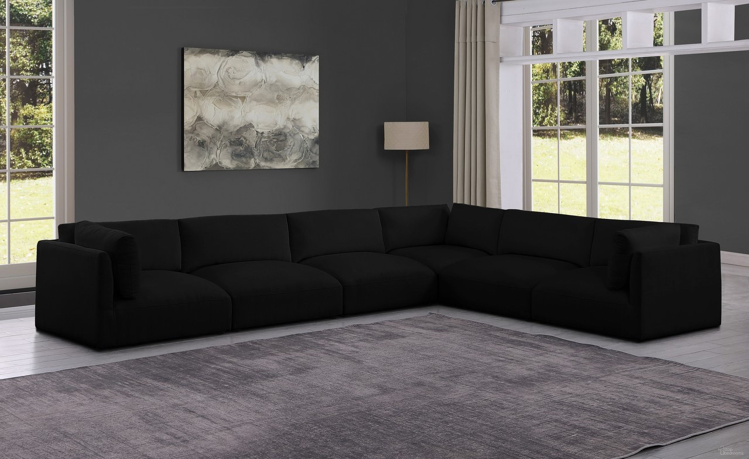 Ease Polyester Fabric 6 Piece Modular Sectional In Black