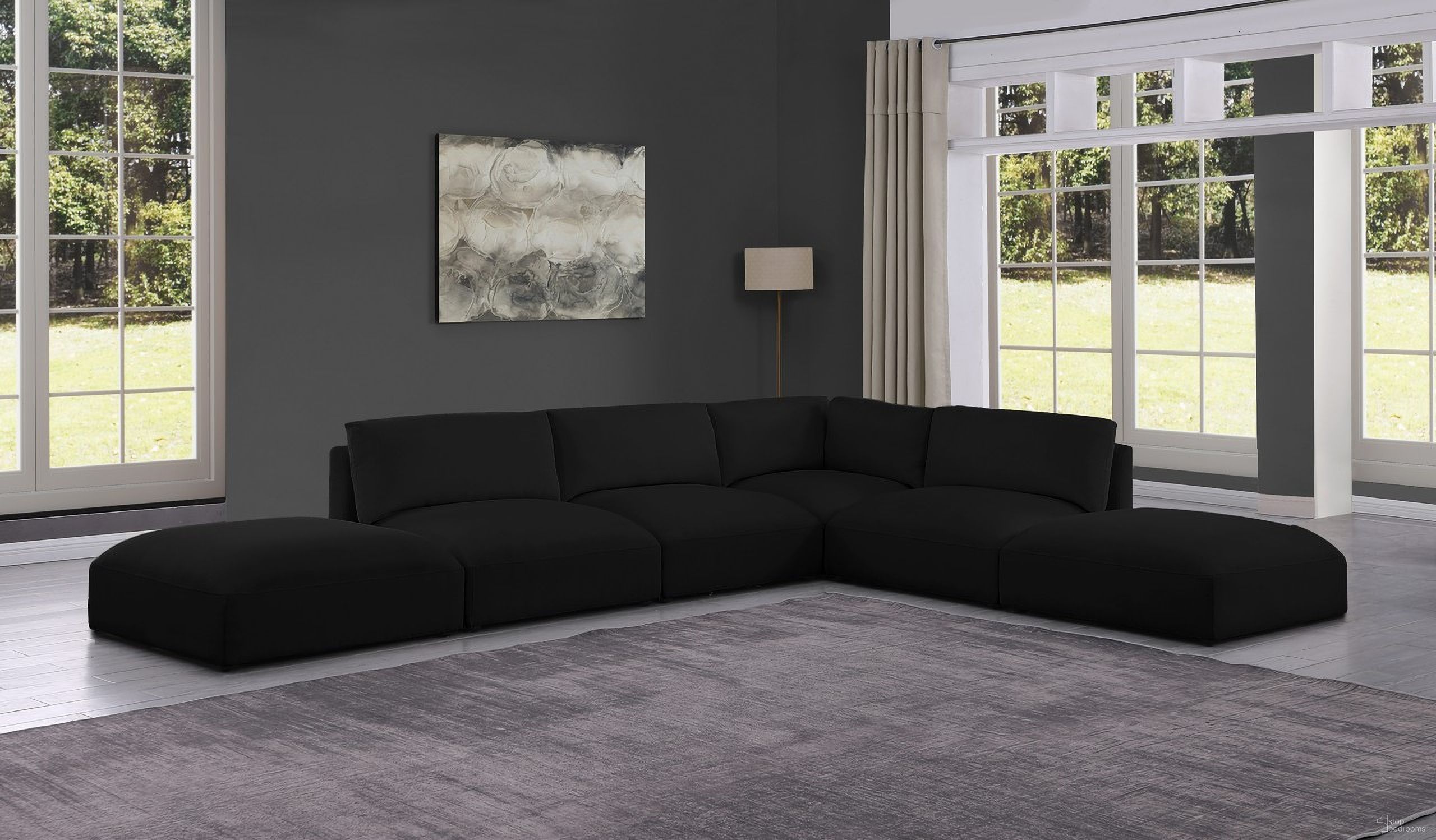 Ease Polyester Fabric 6 Piece Modular Sectional In Black