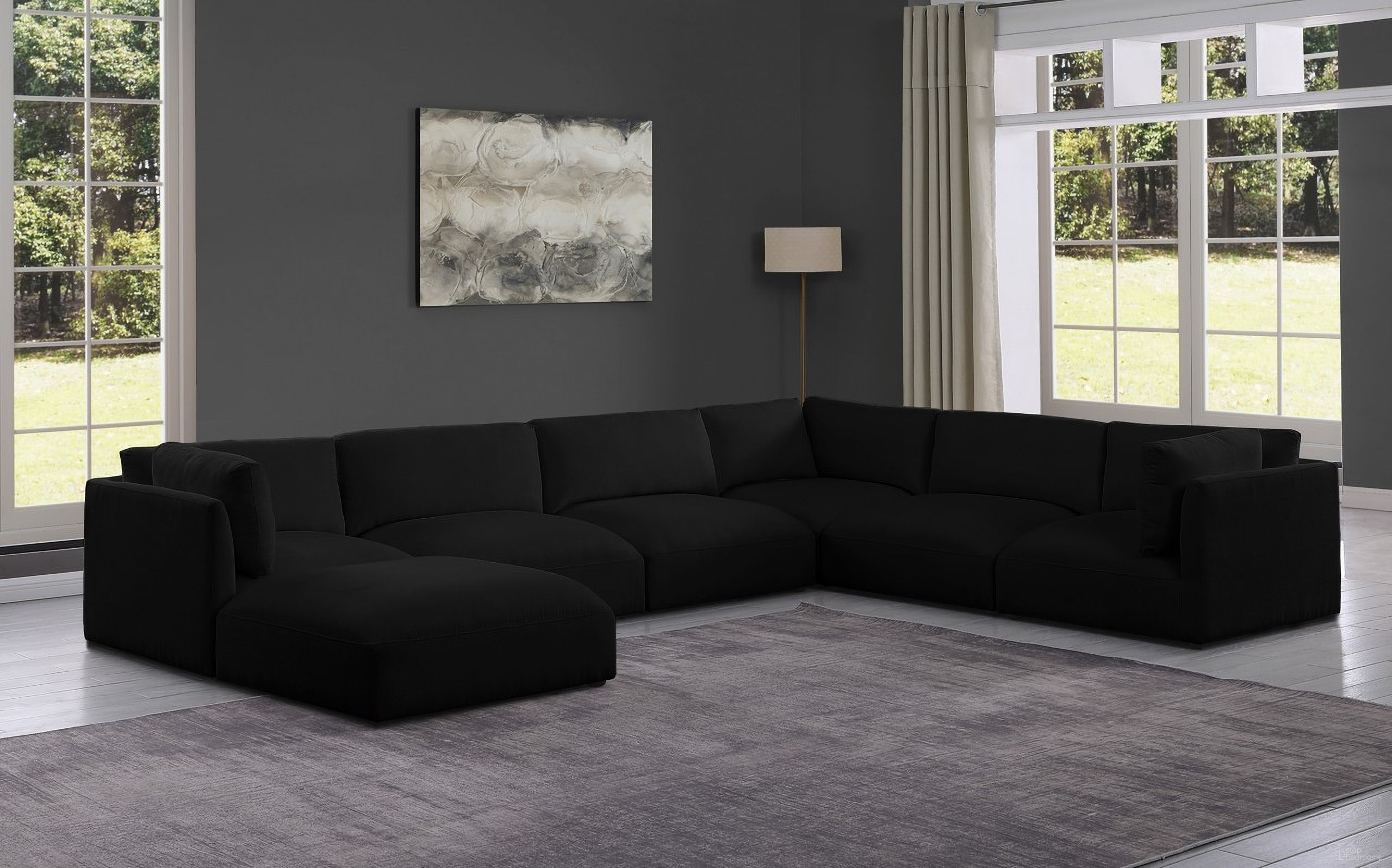Ease Polyester Fabric 7 Piece Modular Sectional In Black